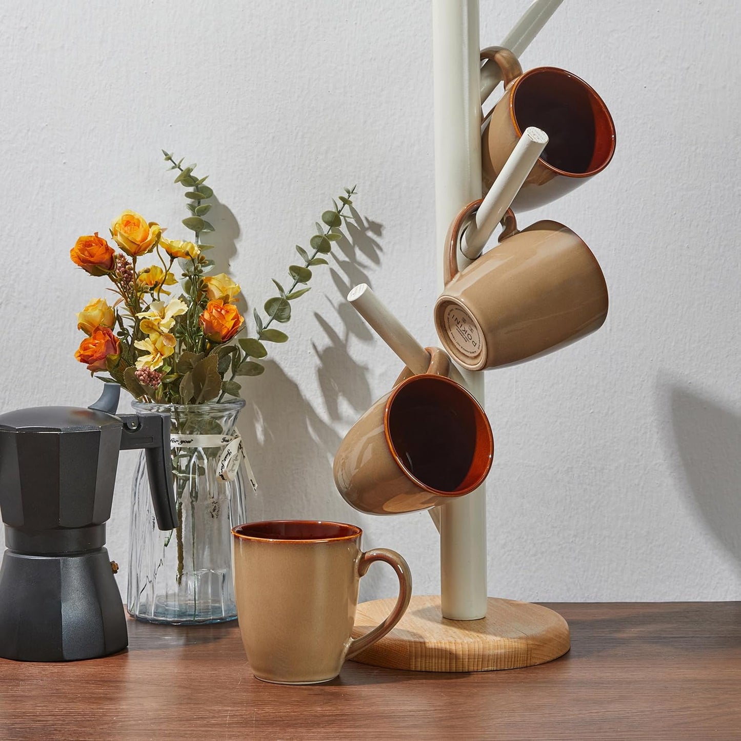 Coffee Mug 16 oz, Ceramic Coffee Mugs Set of 4, Reactive Glaze Mug for Latte/Tea/Cappuccino, Large Stackable Mug Set for Men, Women, Dad, Mom, Dishwasher & Microwave Safe, Brown Yellow