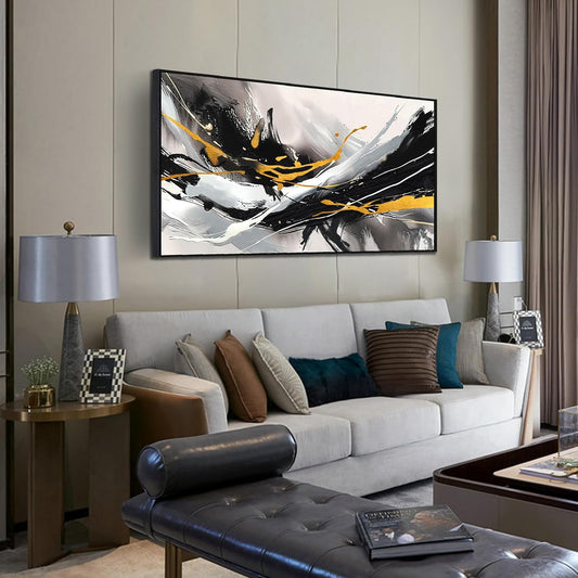 Black and White Canvas Wall Art for Living Room - Modern Abstract Wall Decor for Bedroom - Black Framed Wall Art for Office Size 29" x 59"