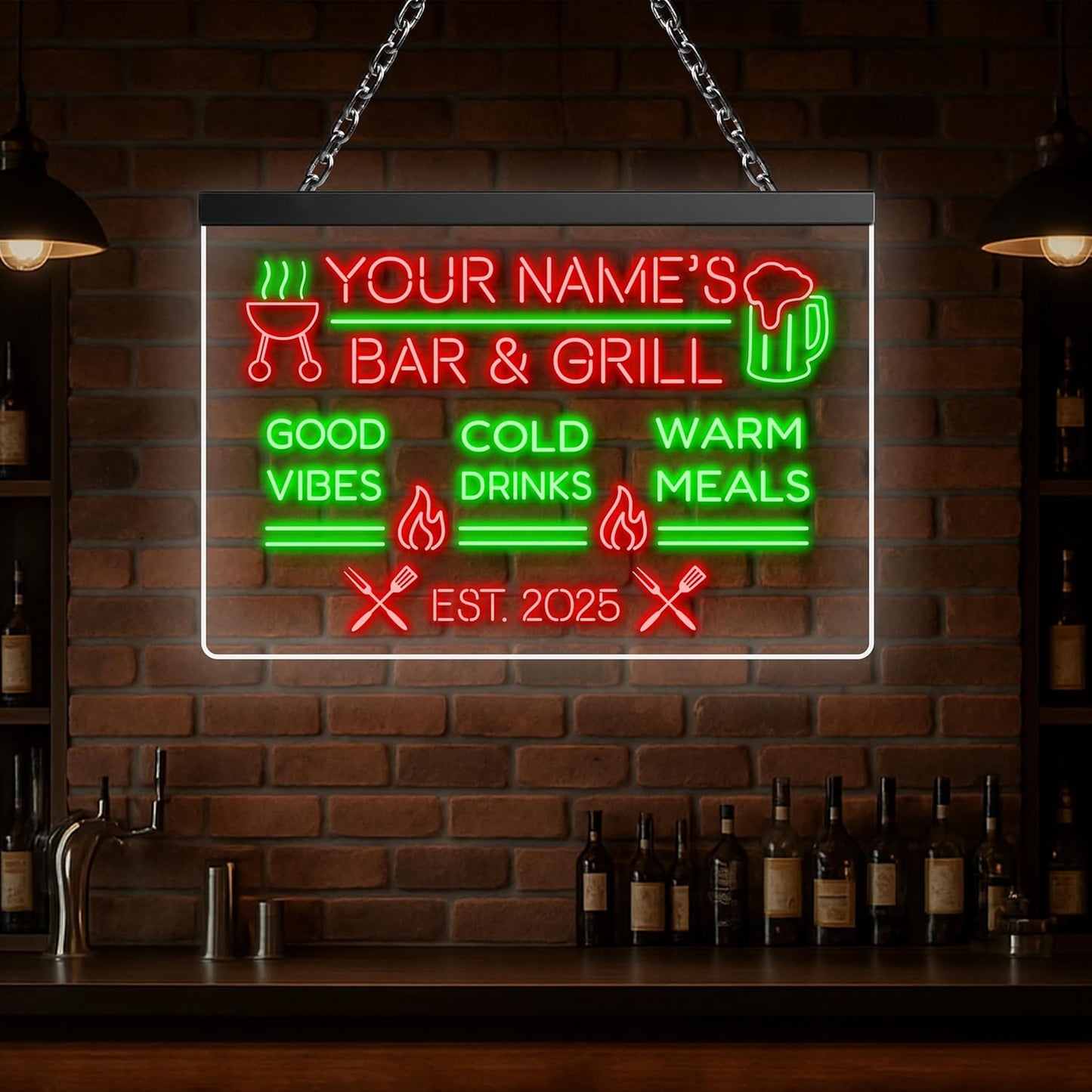 BBQ Neon Sign Custom Bar and Grill Sign Patio LED Lights Personalized Backyard Bar Signs for Men Outdoor Lighted Patio Acrylic Table Grilling Kitchen Home Garden Wall Decor
