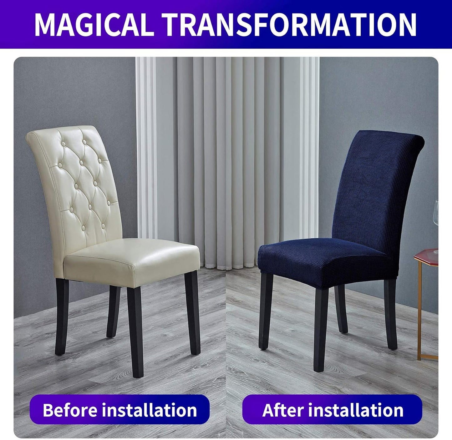 Howhic Stretch Chair Covers for Dining Room Set of 4, Removable Washable Dining Room Chair Covers, Dining Chair Slipcovers Seat Protector, Great Home Decor and Banquet Upholstery (Navy, 4 Pack)