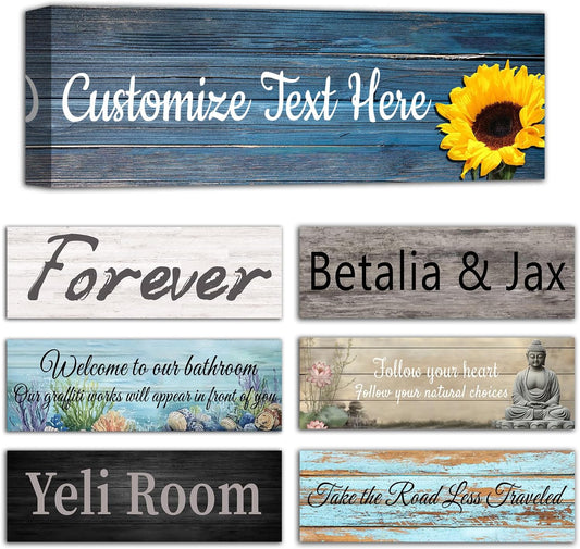 CHAOSETKEN Custom Text Sign Wall Art Personalized Family Quote Wall Decor Family Sign Canvas Prints Customized Wood Text Quote Pictures Rustic Farmhouse Decor Framed (24L x 8W)