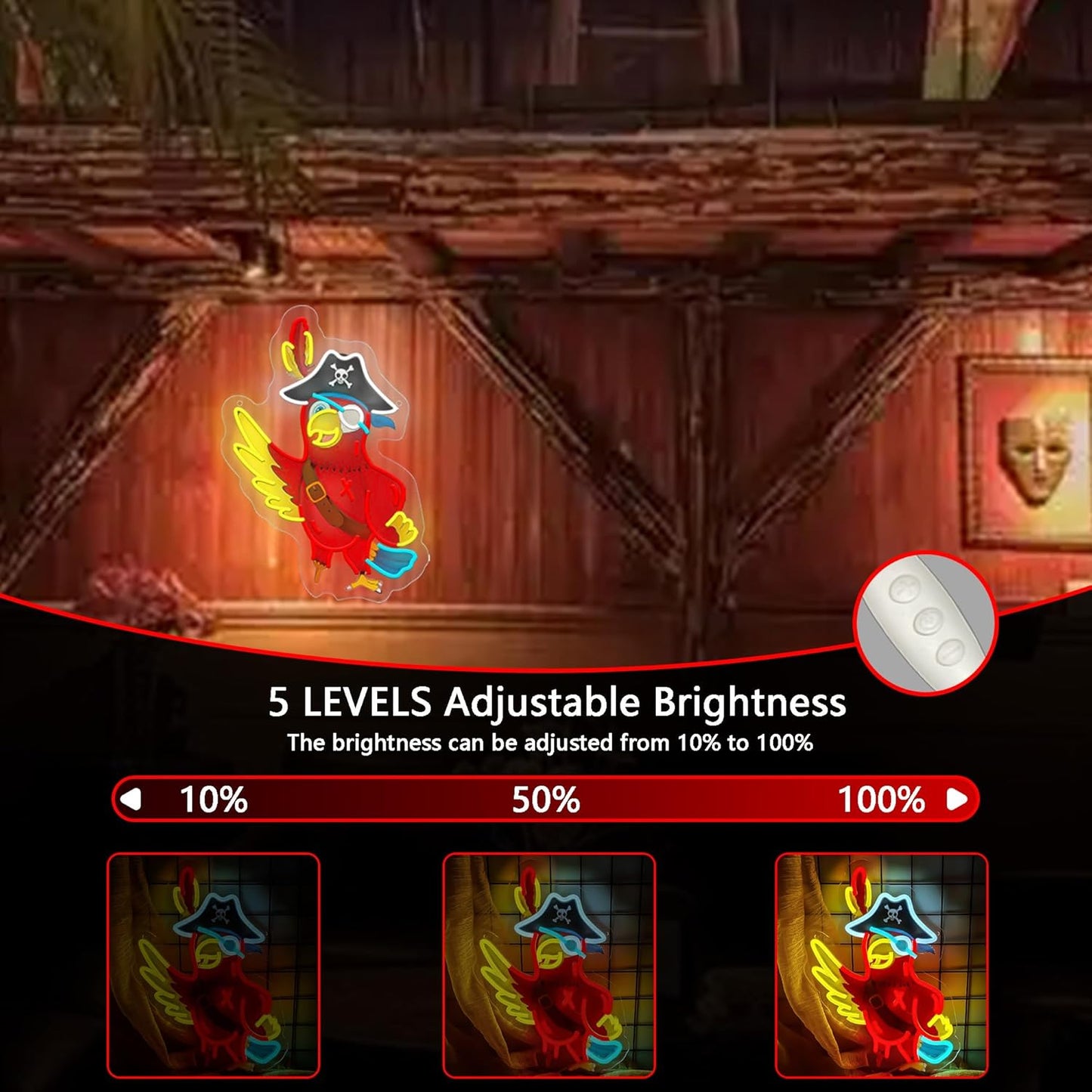 Pirate Parrot Neon Light - Pirate LED Light Wall Decor Ideal for Pirate Party Decorations Gifts for Friends