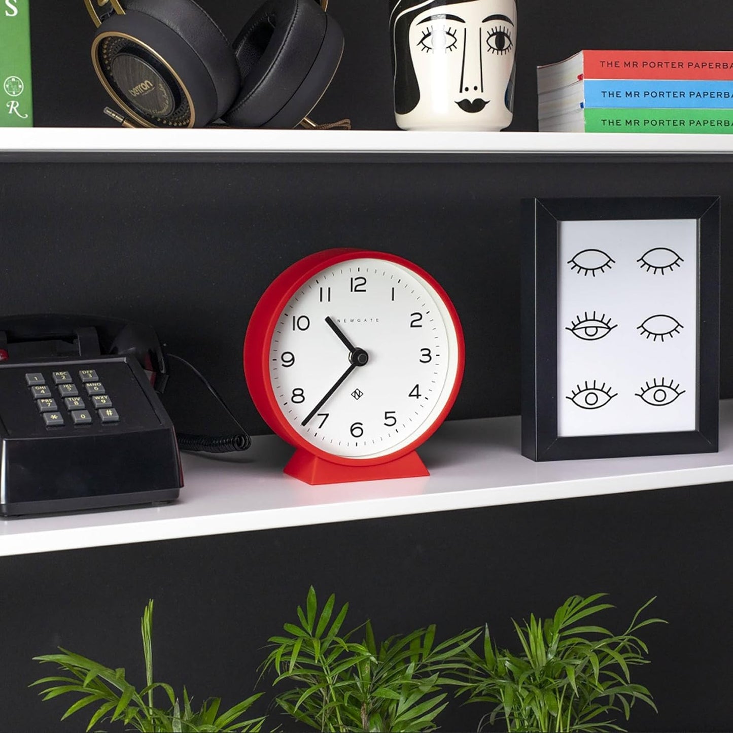 NEWGATE® M Mantel Echo Desk Clock | Modern Round Design | Red | Easy to Read Numbers | Contemporary Style for Desk, Table, Shelf or Bedside