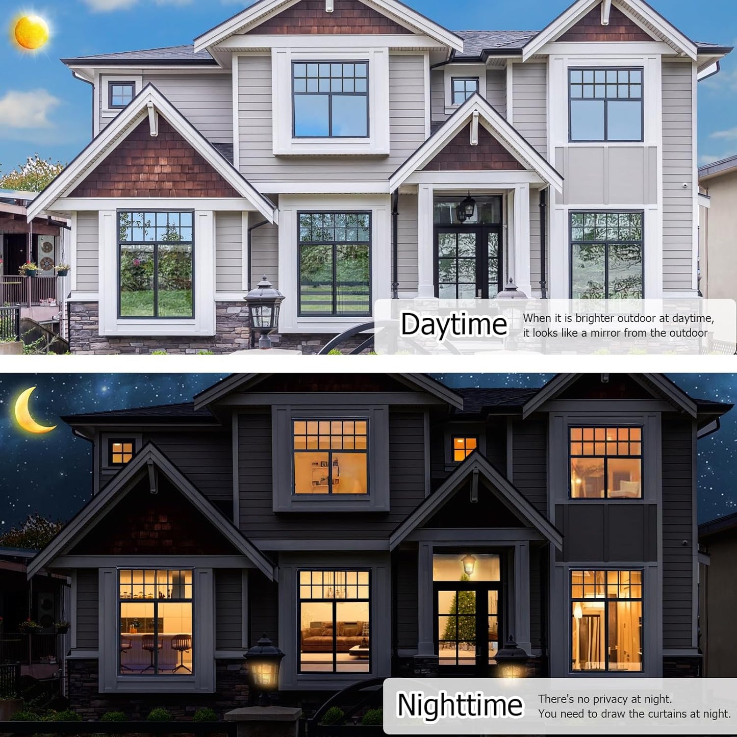 HIDBEA One Way Mirror Window Film, Daytime Privacy Sun Blocking Reflective Window Film Static Cling Heat Control Window Tinting Film for Home and Office, Brown Silver, 17.5 x 78.7 Inch