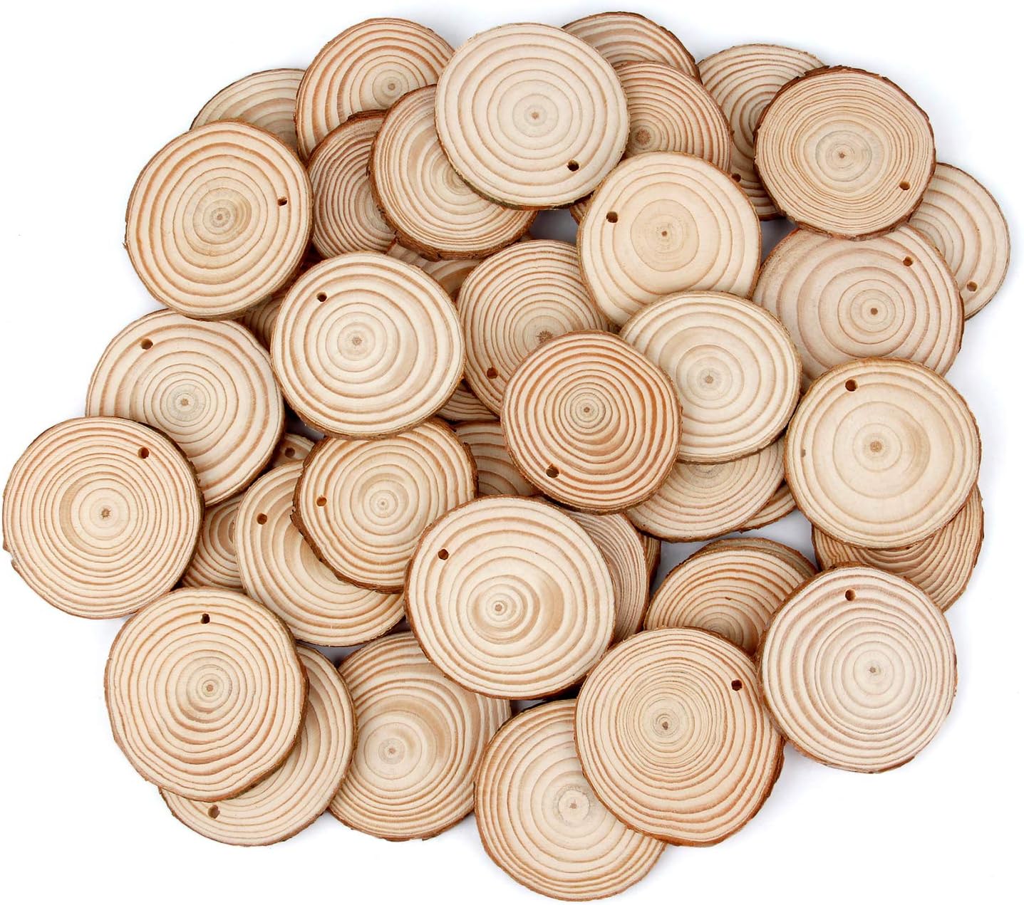 30 Pieces 2.4"-2.8" Natural Wooden Slices, Colovis Unfinished Wood Circles with Holes Tree Bark Round Log Discs DIY Crafts Hanging Ornaments (2.4"-2.8" 30Pcs, Natural)