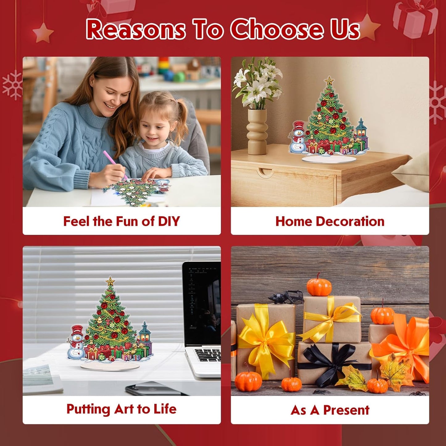 MEIYUDA Christmas Diamond Art Tabletop Kits, DIY Christmas Tree Special Shaped Crystal Desktop Diamonds Painting Ornaments for Adults, Diamond Art Desk Placement Ornaments for Home Decor