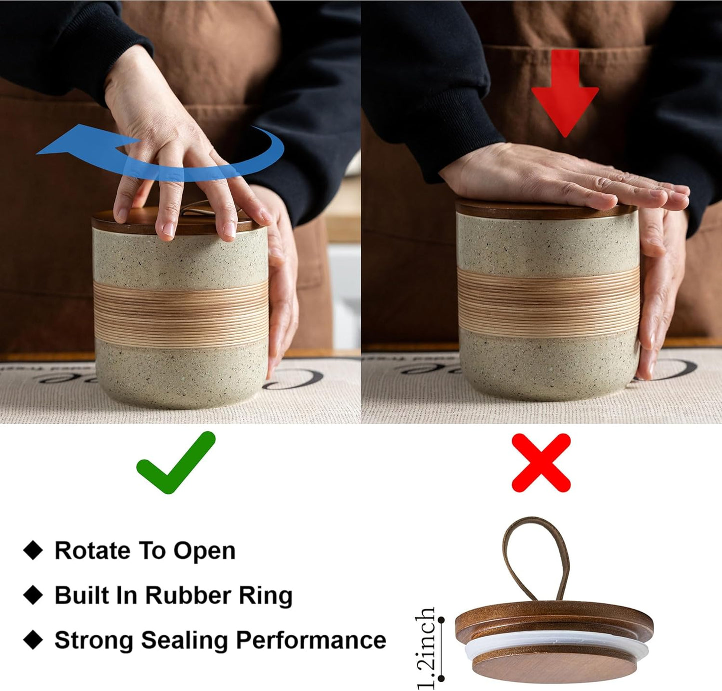 Large Storage Containers with Lids, Ceramic Coffee Container Kitchen Food Storage Jars for Spice Sugar Tea Bag, Stackable Decorative Jars for Counter, 61oz