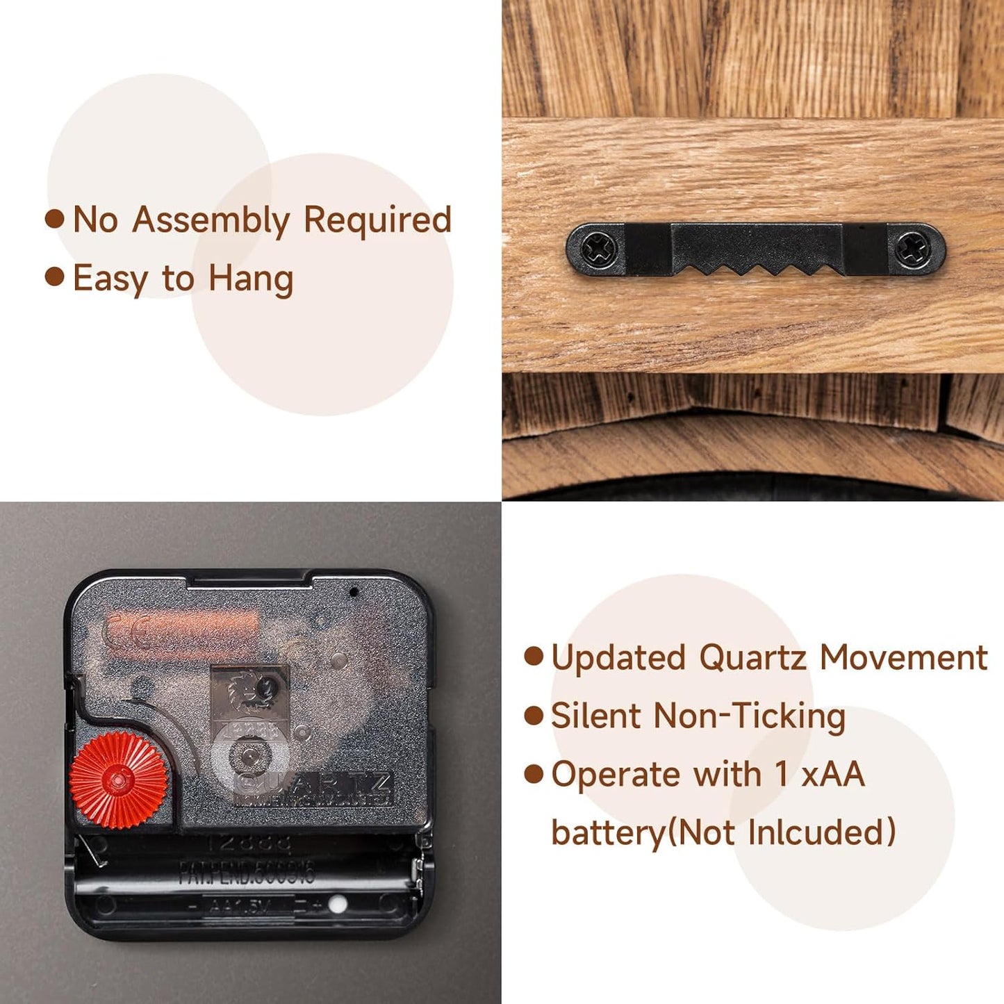 Honiway Large Wall Clock Battery Operated 21 in Rustic Wood Boho Sunburst Decorative Wall Clock Silent Non Ticking Farmhouse Wall Clocks for Living Room Bedroom Kitchen Bathroom Decor (Rustic Brown)