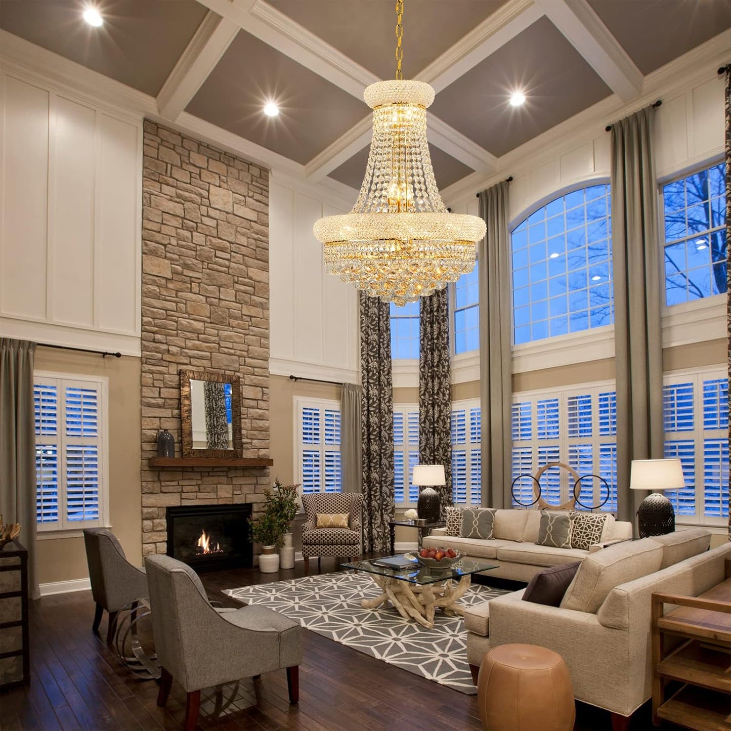 12 - Light Unique Empire Crystal Chandelier for Foyer Entryway Living Room Dining Room Bedroom Entryway Gold Finish