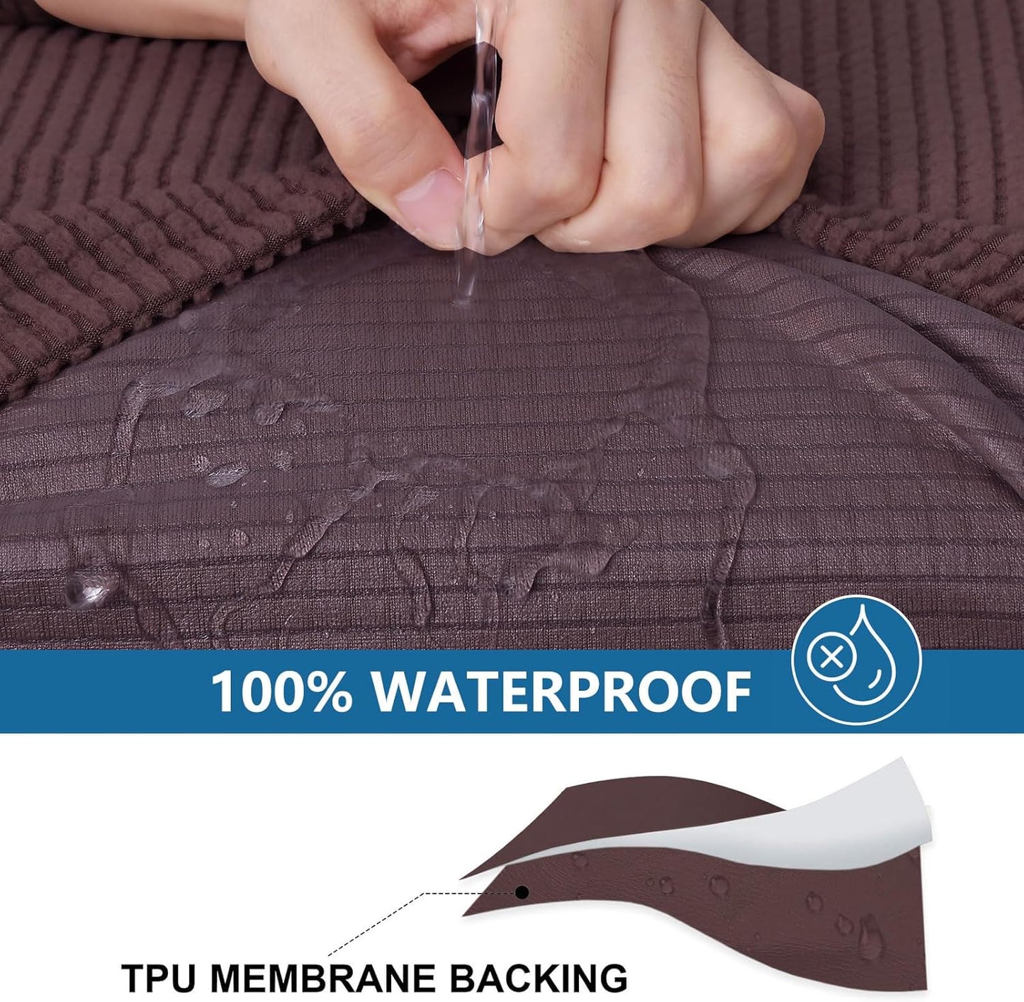 hyha Waterproof Couch Cushion Covers for Pets, Non Slip Sofa Seat Cover for Dogs Washable, Soft Thick Stretch Jacquard Fabric, Sofa Slipcovers with Elastic Bottom (1 Piece for Medium, Chocolate)