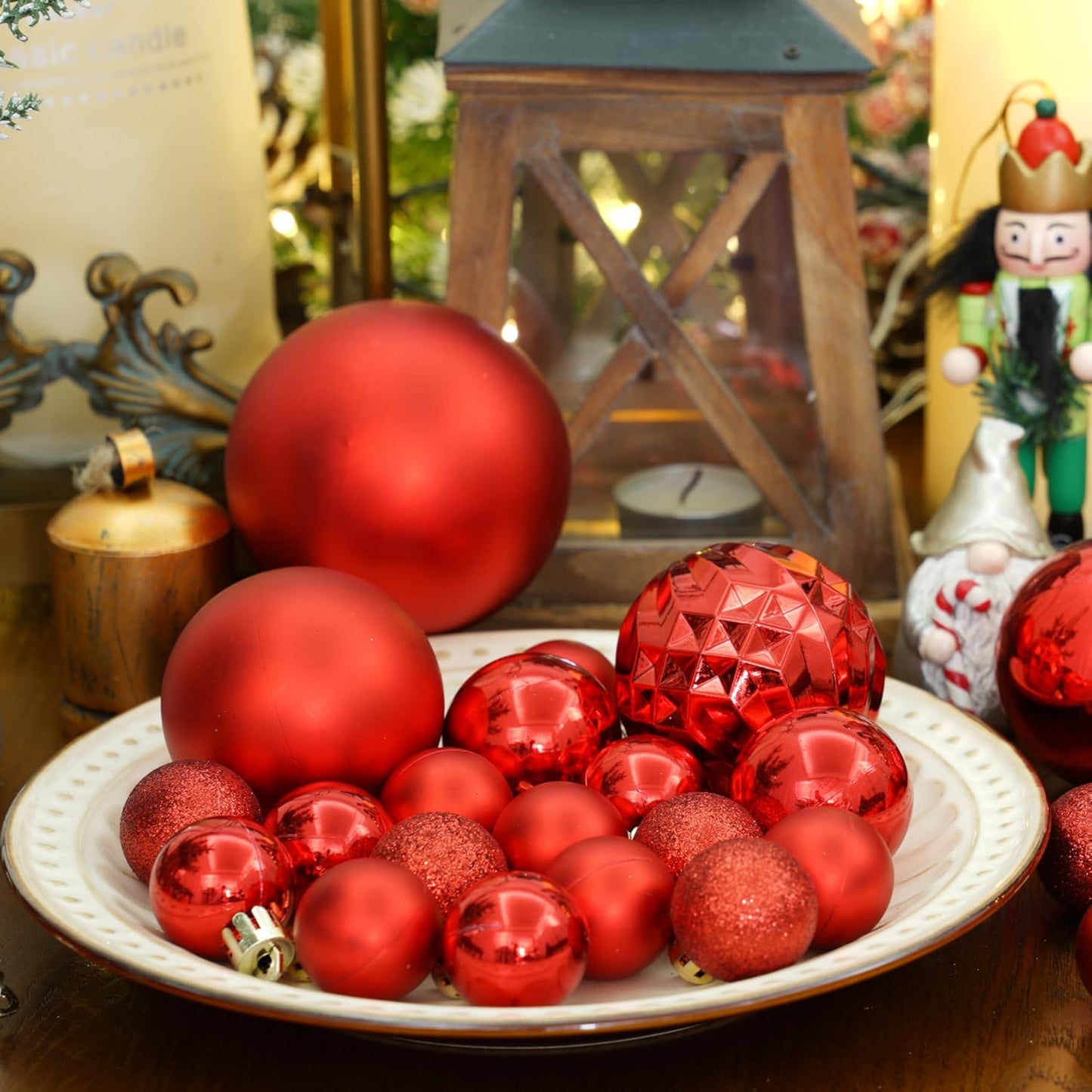 XmasExp 24ct Mini Christmas Ball Ornaments Shatterproof Christmas Ornaments Set Decorations for Xmas Tree Balls 30mm/1.18" (Red)