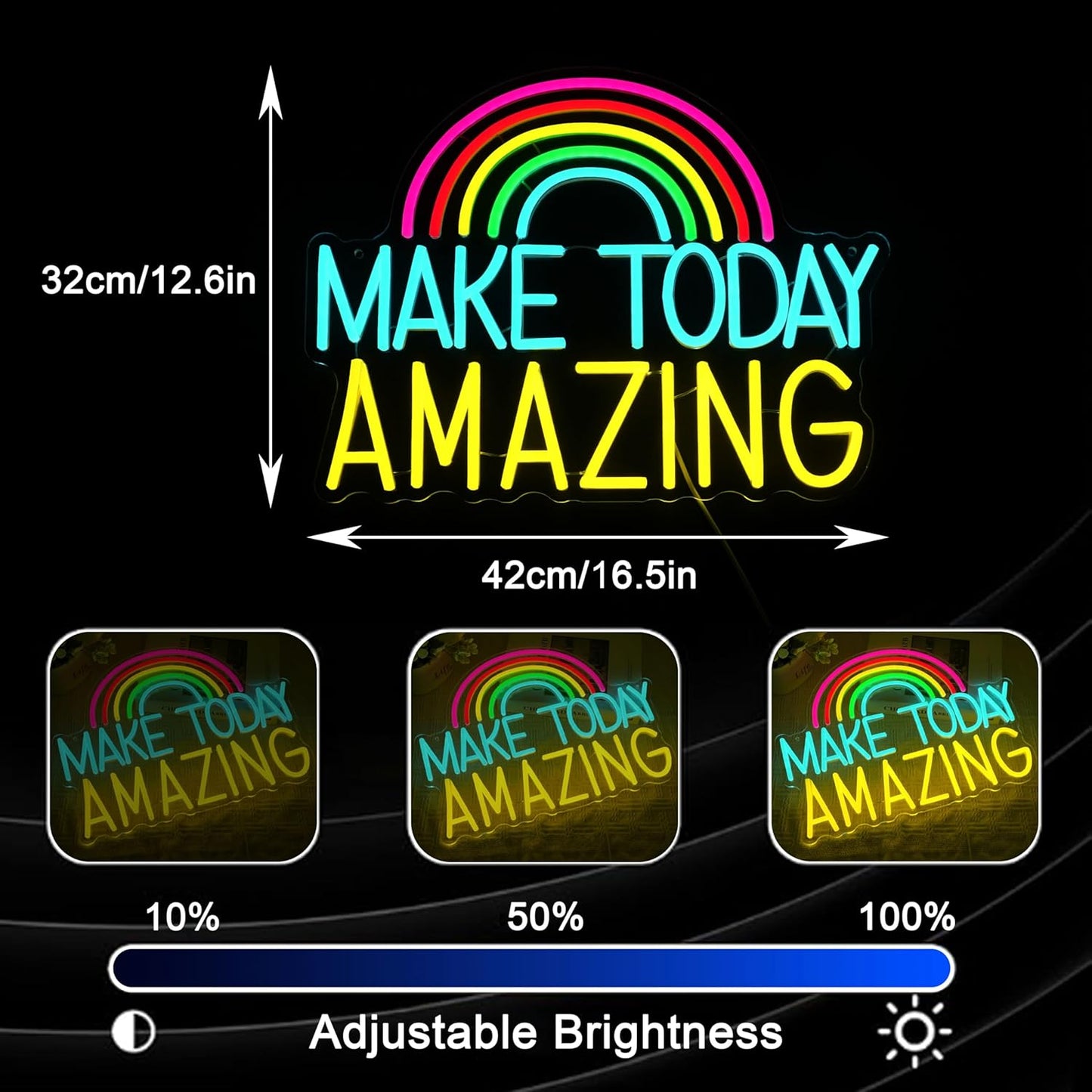 Make Today Amazing Neon Sign Wall Decor Dimmable Rainbow Neon Light USB Powered Motivational Word Led Light Sign for Bedroom Classroom Cafe Bar Birthday Party Wedding