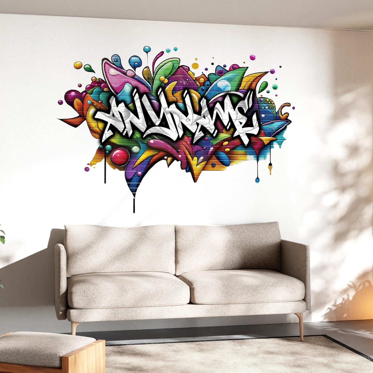 Personalized Name Graffiti Wall Decal Custom Name Graffiti Street Art Brick Room Decor Teen Wall Decals and Stickers for Nursery, Room Walls Decor, Peel & Stick Name Decals for Walls