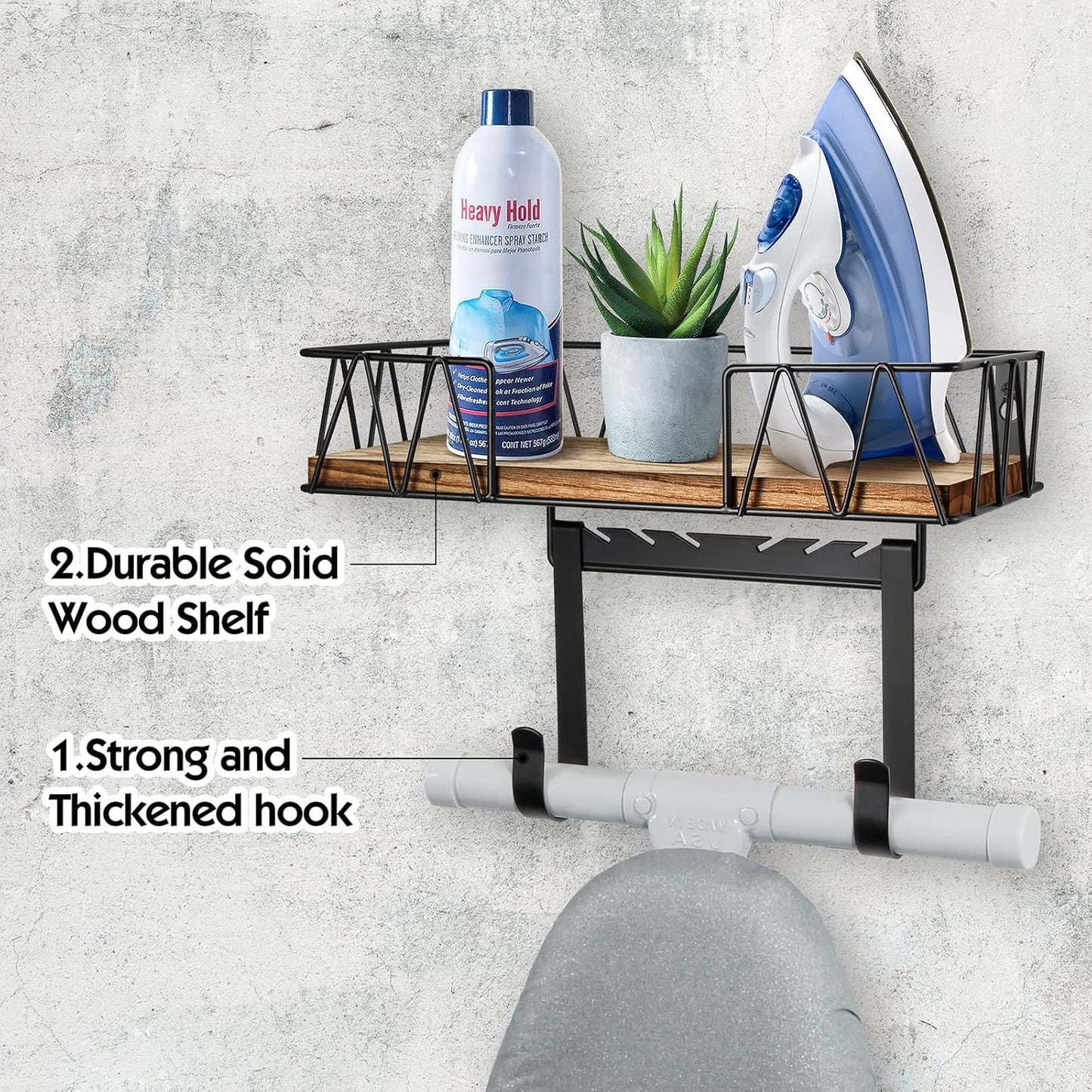 TJ.MOREE Ironing Board Holder Wall Mount - Laundry Room Iron and Ironing Board Hanger Laundry Room Decor Organization and Storage (T&V Shaped)