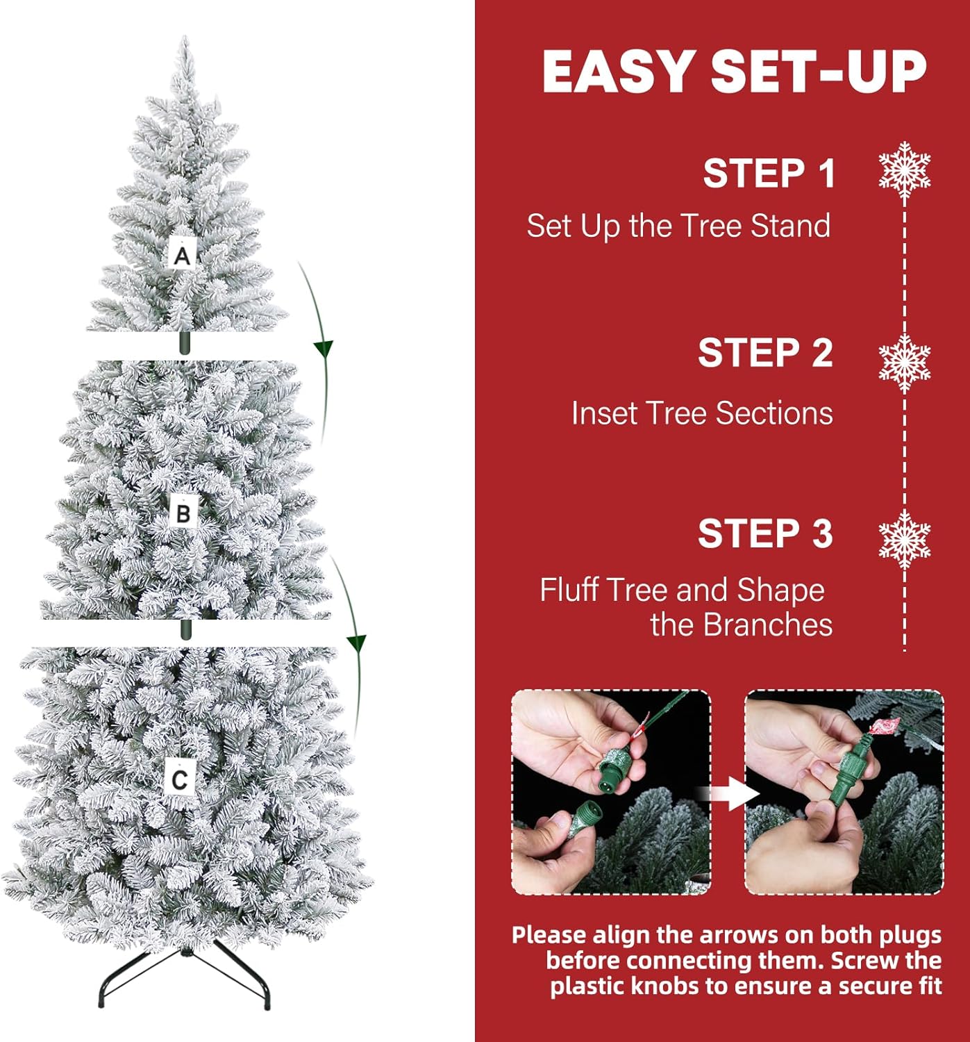 Hykolity 7.5 ft Pencil Prelit Christmas Tree, Artificial Slim Christmas Tree with 300 Multicolor LED Lights, 792 PVC Branch Tips, Metal Stand and Hinged Branches, 10 Modes