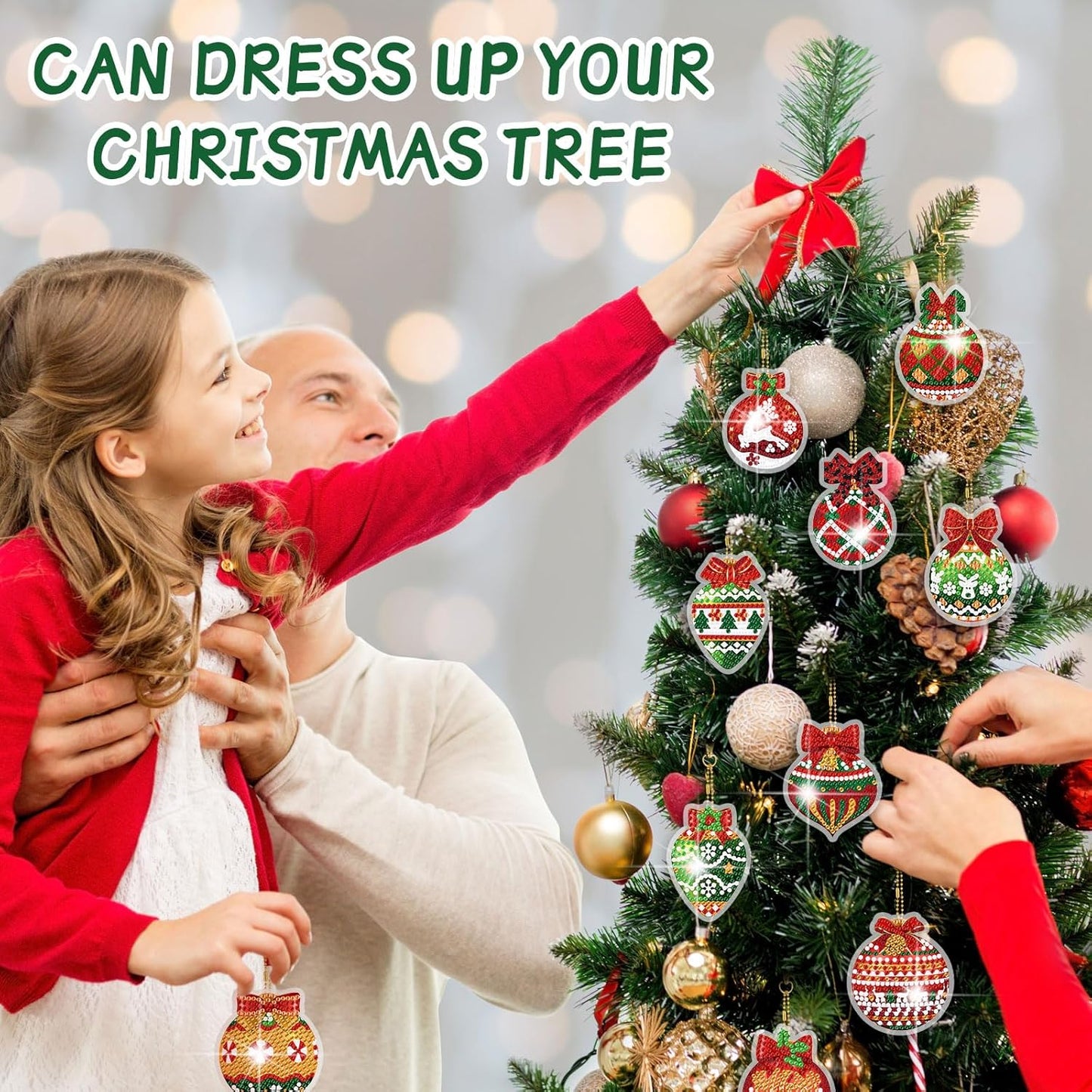 Tondiamo 20 Pcs Christmas Diamond Painting Keychain Kits 5D DIY Diamond Art Pendants Double Sided Hanging Key Chains for Christmas Party Decoration DIY(Balls Style)