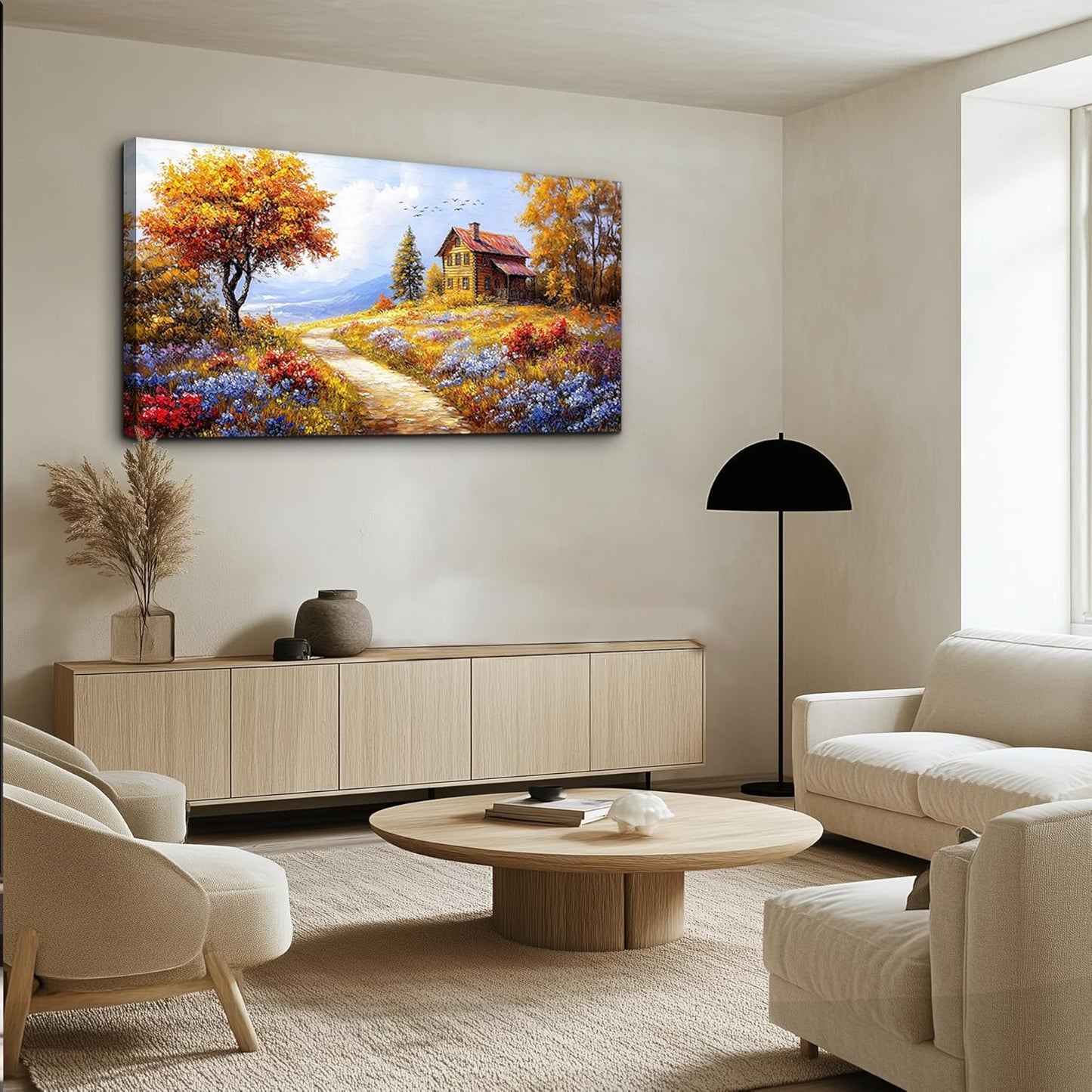 ZUITINGHUA Large Wall Decor For Living Room Canvas Wall Art For Office Modern Wall Decorations For Bedroom Yellow Tree Landscape Painting Farmhouse Pictures Artwork Room Home Decor 24x48 In