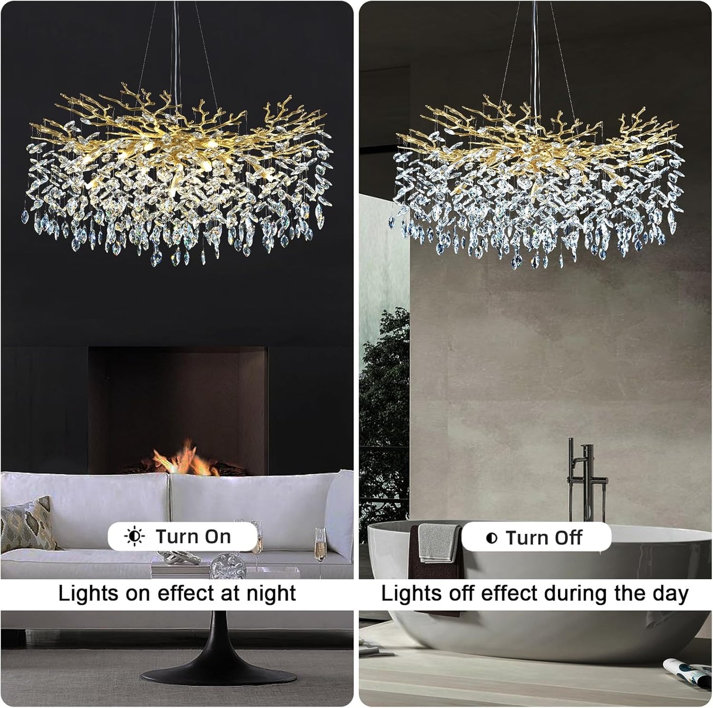 Modern Crystal Chandeliers for Dining Room Over Table, 40" Round Gold Tree Branche Chandelier, Large Crystal Chandelier for Living Room,High Ceiling,Foyer,Entryway,Kitchen Island,Staircase