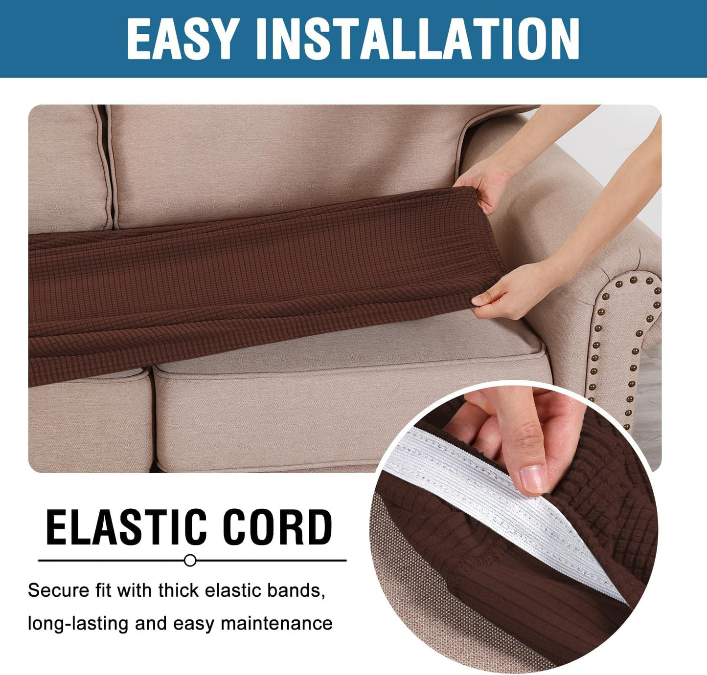 H.VERSAILTEX Super Stretch Individual Seat Cushion Covers Sofa Covers Couch Covers Slipcover Sets Thick Jacquard Textured Twill Fabric (2 Piece Large Sofa Cushion Covers, Burnt Brick)