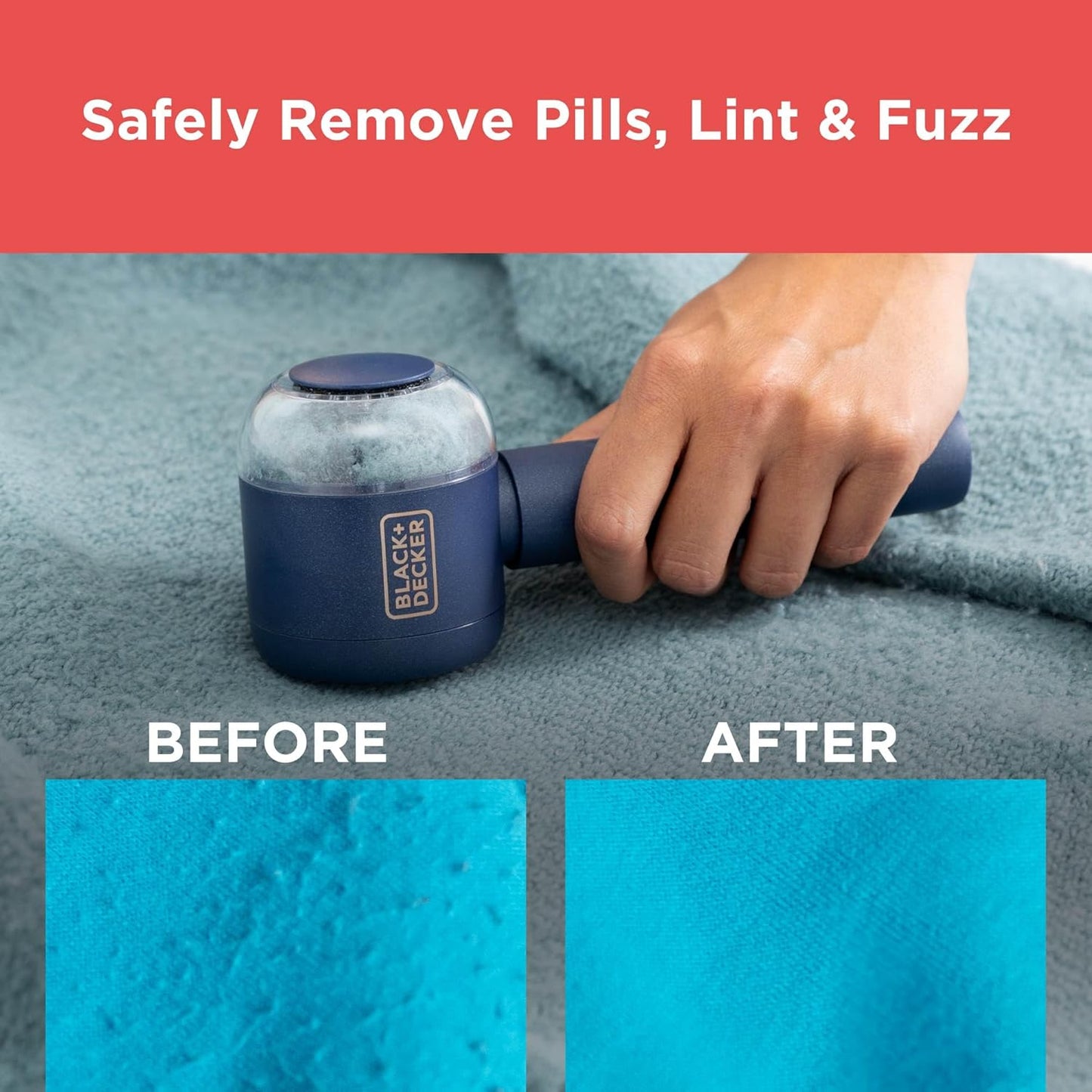 BLACK+DECKER Rechargeable USB-C Fabric & Garment Shaver – Large Capacity Lint Remover for Clothing and Upholstery, 6 Stainless Steel Blades