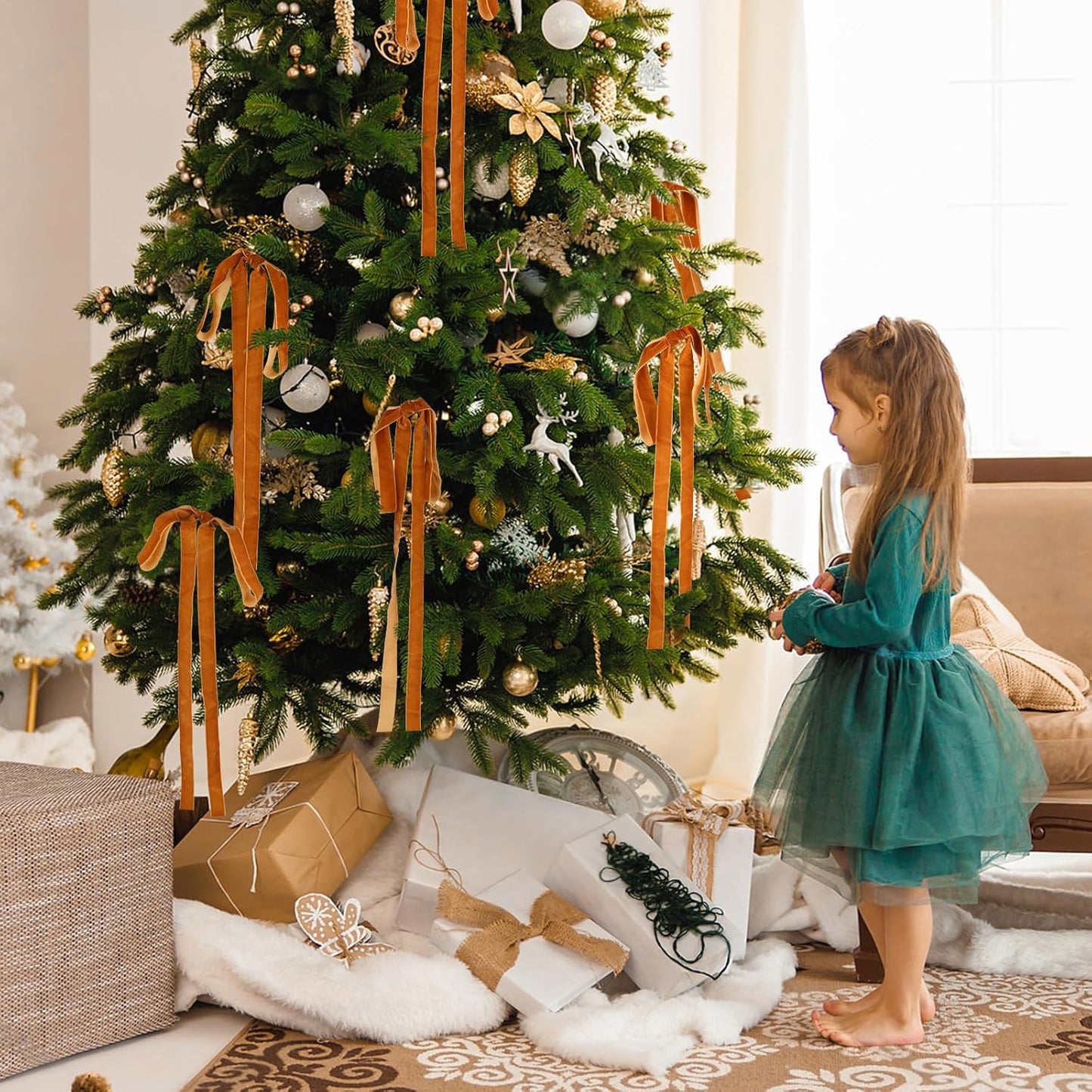 Draupnir 10 Pcs Velvet Christmas Bow 23.62x15.75 inch Velvet Bows for Christmas Tree Topper Staircase Wreath Large Bow for Christmas Indoor Outdoor Decoration(Dark Coffee)