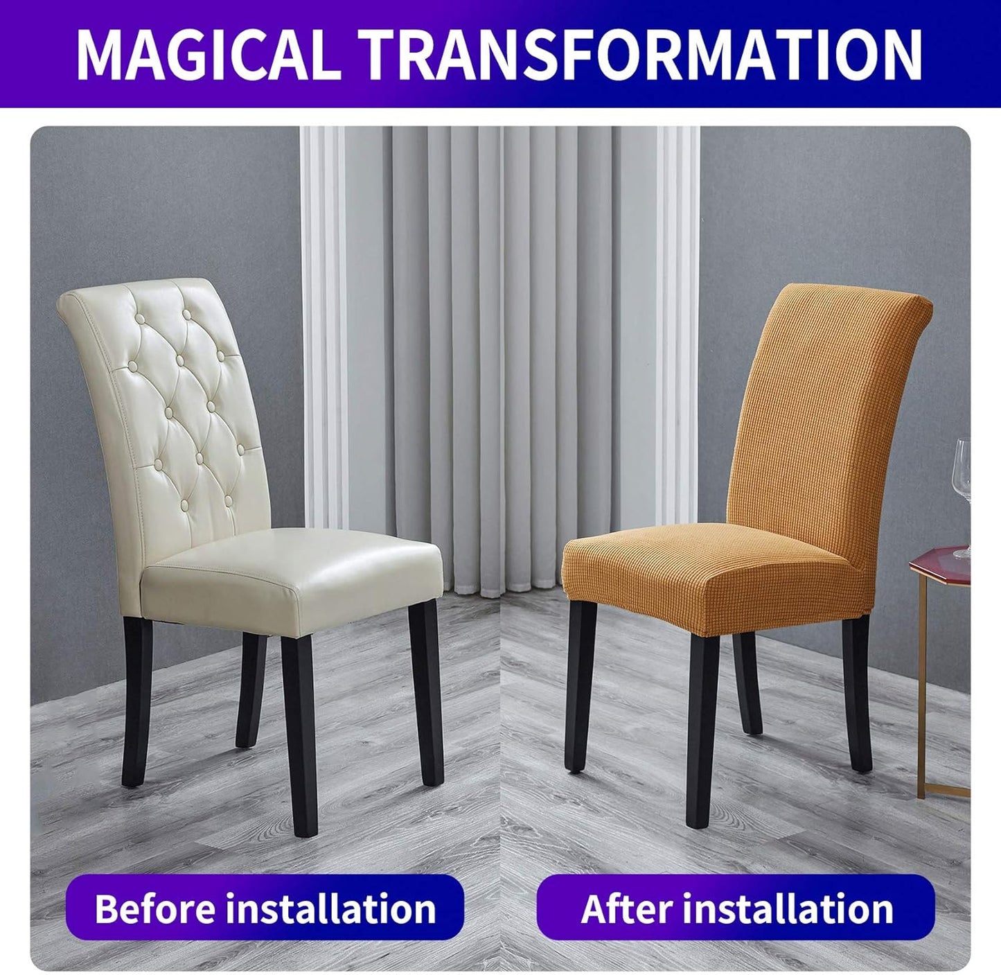 Howhic Stretch Chair Covers for Dining Room Set of 4, Removable Washable Dining Room Chair Covers, Dining Chair Slipcovers Seat Protector, Great Home Decor and Banquet Upholstery (Gold, 4 Pack)