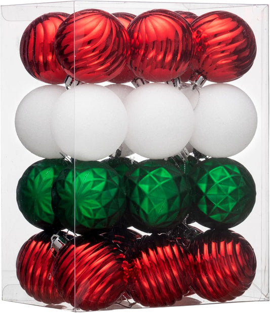 Valery Madelyn Christmas Ornaments Tree Decorations Set for Fall Halloween, 24ct Red Green White Shatterproof Ball Ornaments, 2.36" Hanging Ornament Bulk for Xmas Holiday Party Decor