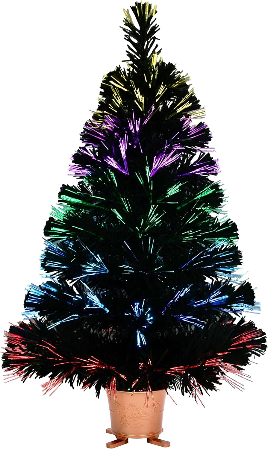 32 inch Green 5-Layer LightShow Small Fiber Optic Christmas Tabletop Tree with Gold Pot and Adaptor