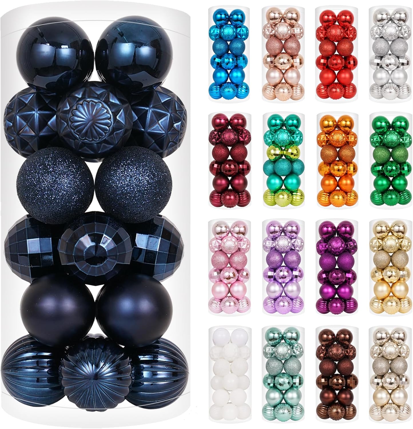 XmasExp 24ct Christmas Ball Ornaments Shatterproof Christmas Ornaments Set Decorations for Xmas Tree Balls 40mm/1.57"(1.57'', Diamond Blue)