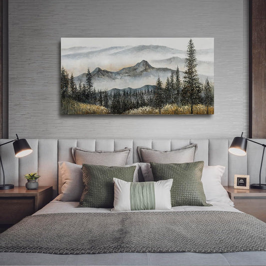 CHUDANHAO Green Wall Art for Living Room Boho Pictures forest Wall Art Modern Wall Decor for Bedroom Office Decor Mountain Prints Poster Artwork for Bedroom 24"x48"