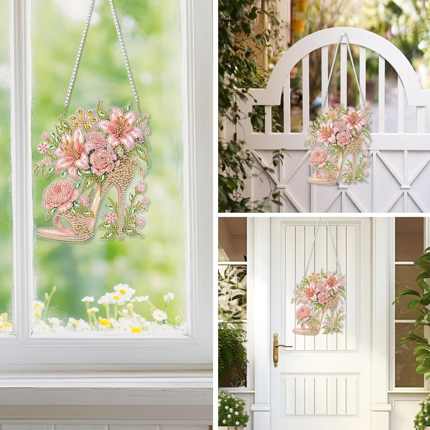 EOBROMD Diamond Hanging Art Kits for Adults, High Heel Diamond Art Painting Suncatcher, DIY Special Shaped Rhinestone Kits for Adults, Window Pendants Home Garden Wall Hanging Ornament