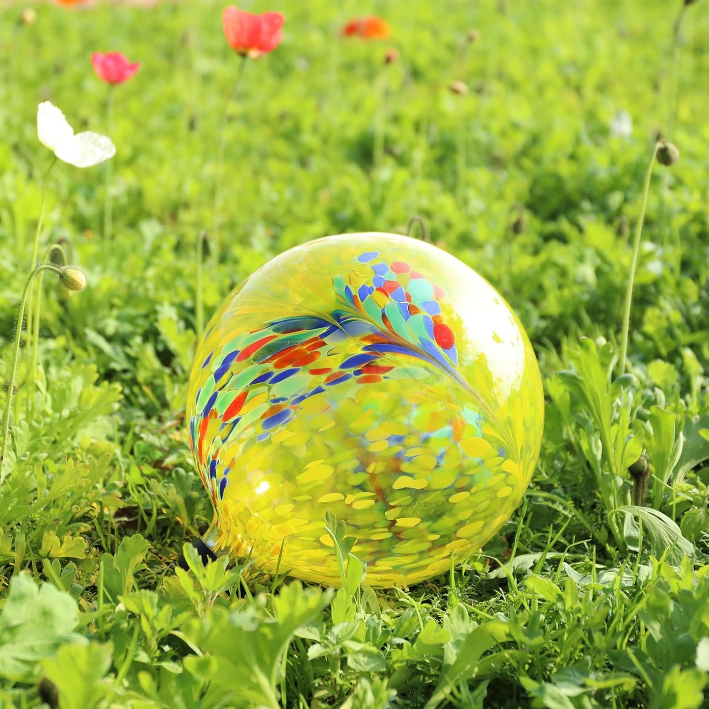 10 Inch Gazing Ball Glass Reflective Garden Globe Outdoor Gazing Globe Yard Ornament for Garden Yard Home Outdoor Decoration Yellow（NOT Solar