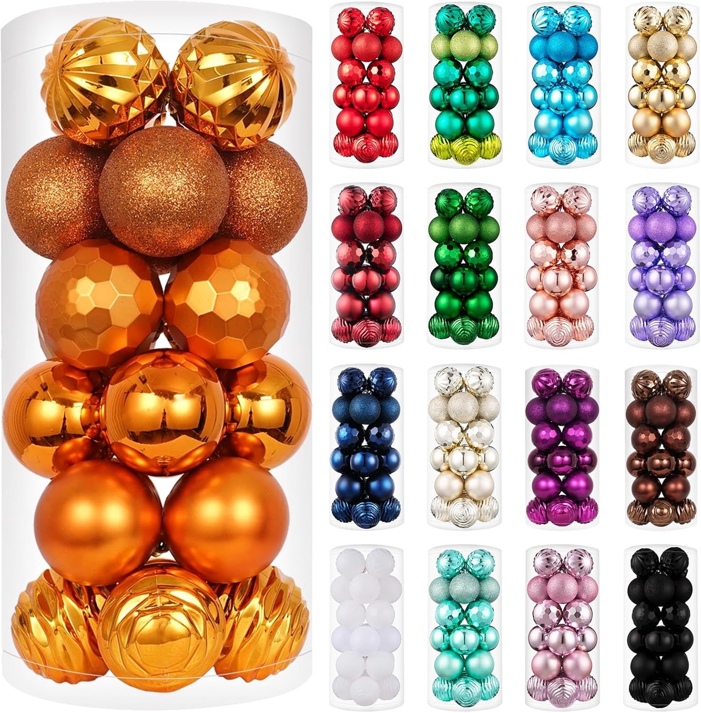 XmasExp 24ct Christmas Ball Ornaments Set Yellow Shatterproof Xmas Tree Hanging Decorations Perfect for Fall Thanksgiving Holiday Decor (Orange, 2.36")