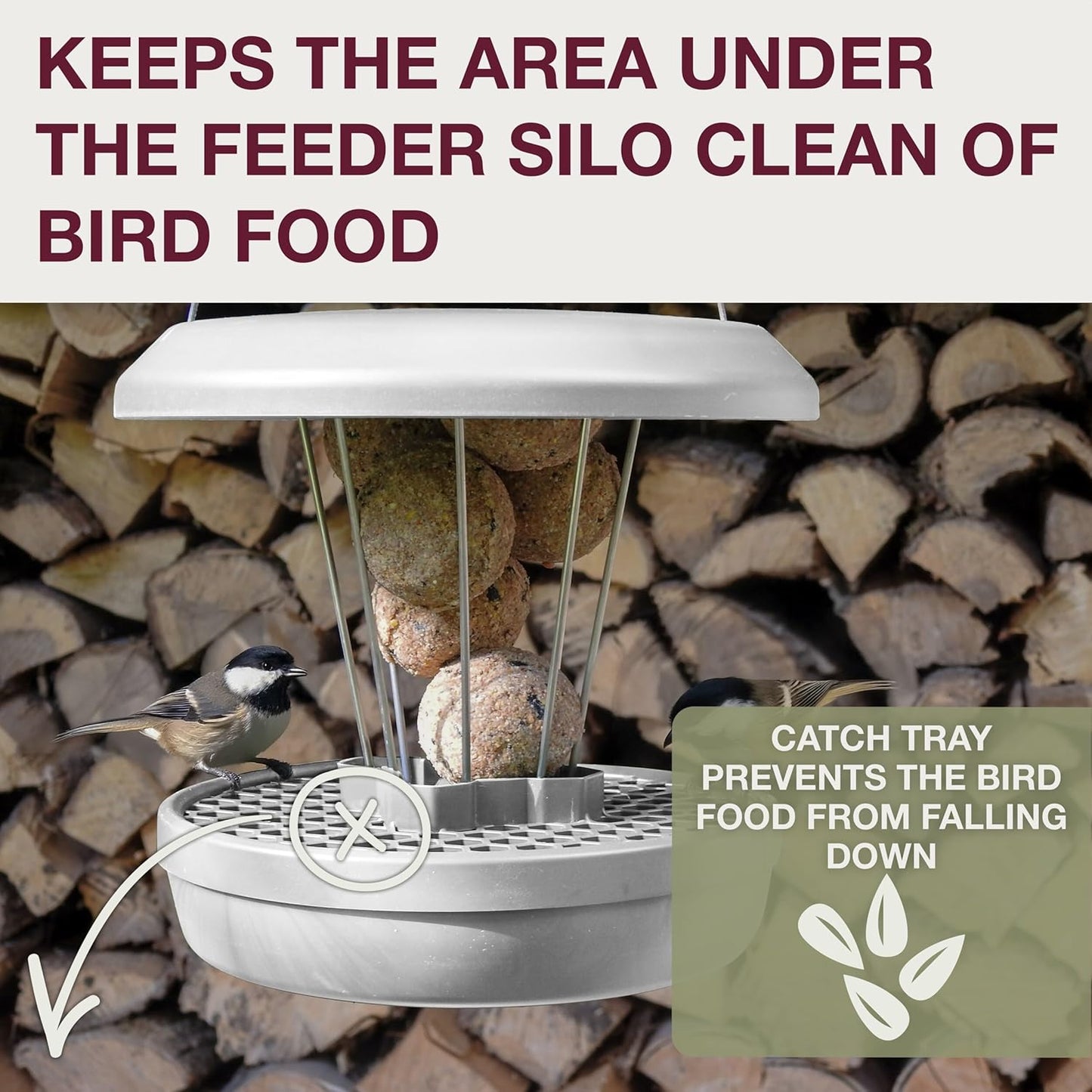 SWISSINNO No Mess Bird Feeder Lucerne Smart Birds for Fat Balls - Feed Birds, not mice & Rats! Robust & Reliable for Hanging - Light Grey