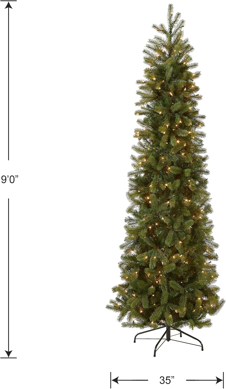 National Tree Company 'Feel Real' Pre-lit Artificial Christmas Tree | Includes Pre-strung White Lights| Downswept Douglas Fir Pencil Slim - 9 ft