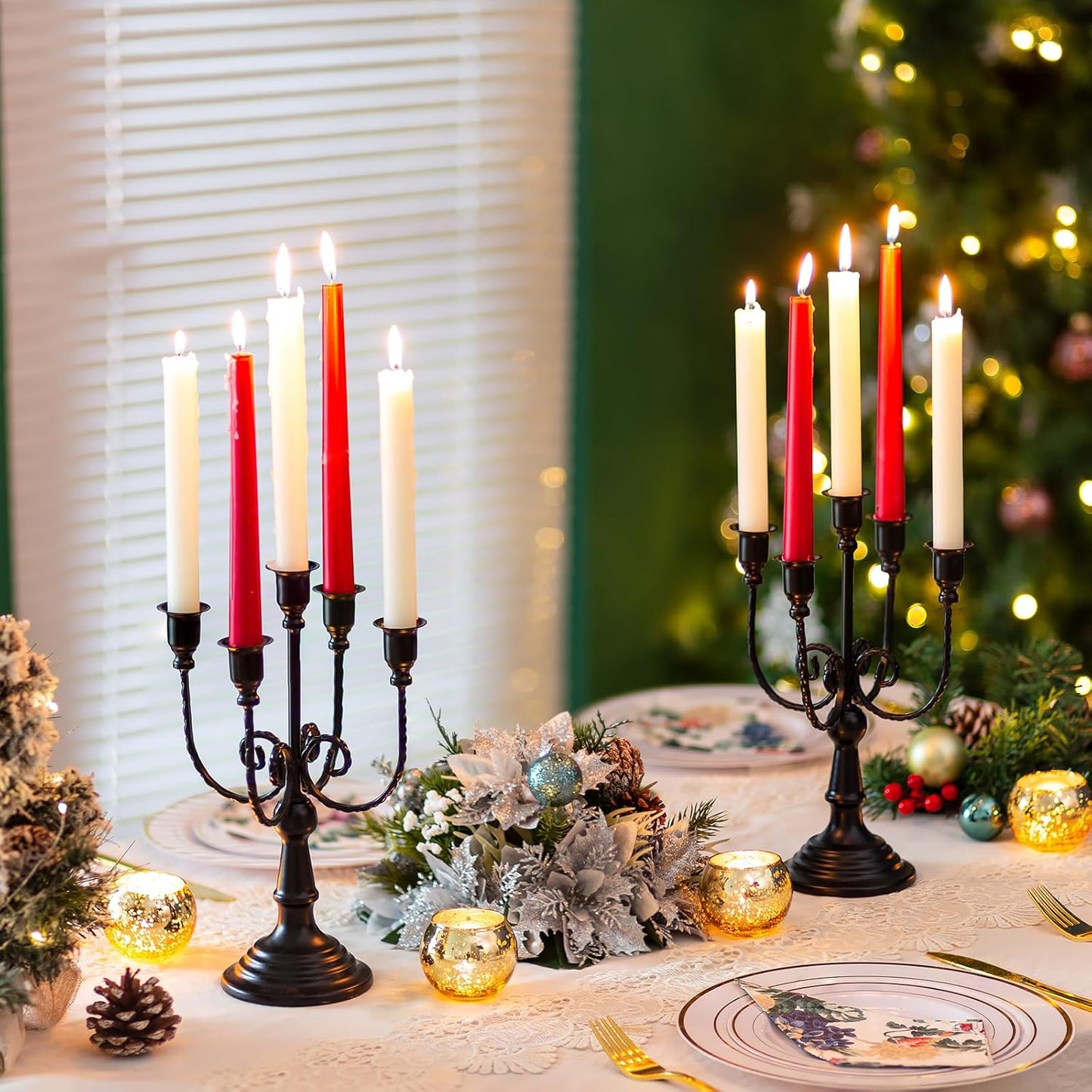 Sziqiqi Black Candelabra Candle Holder - Candle Holders for Candlesticks Set of 2 Metal Candelabrum Stand for Wedding Christmas Table Centerpieces Decor