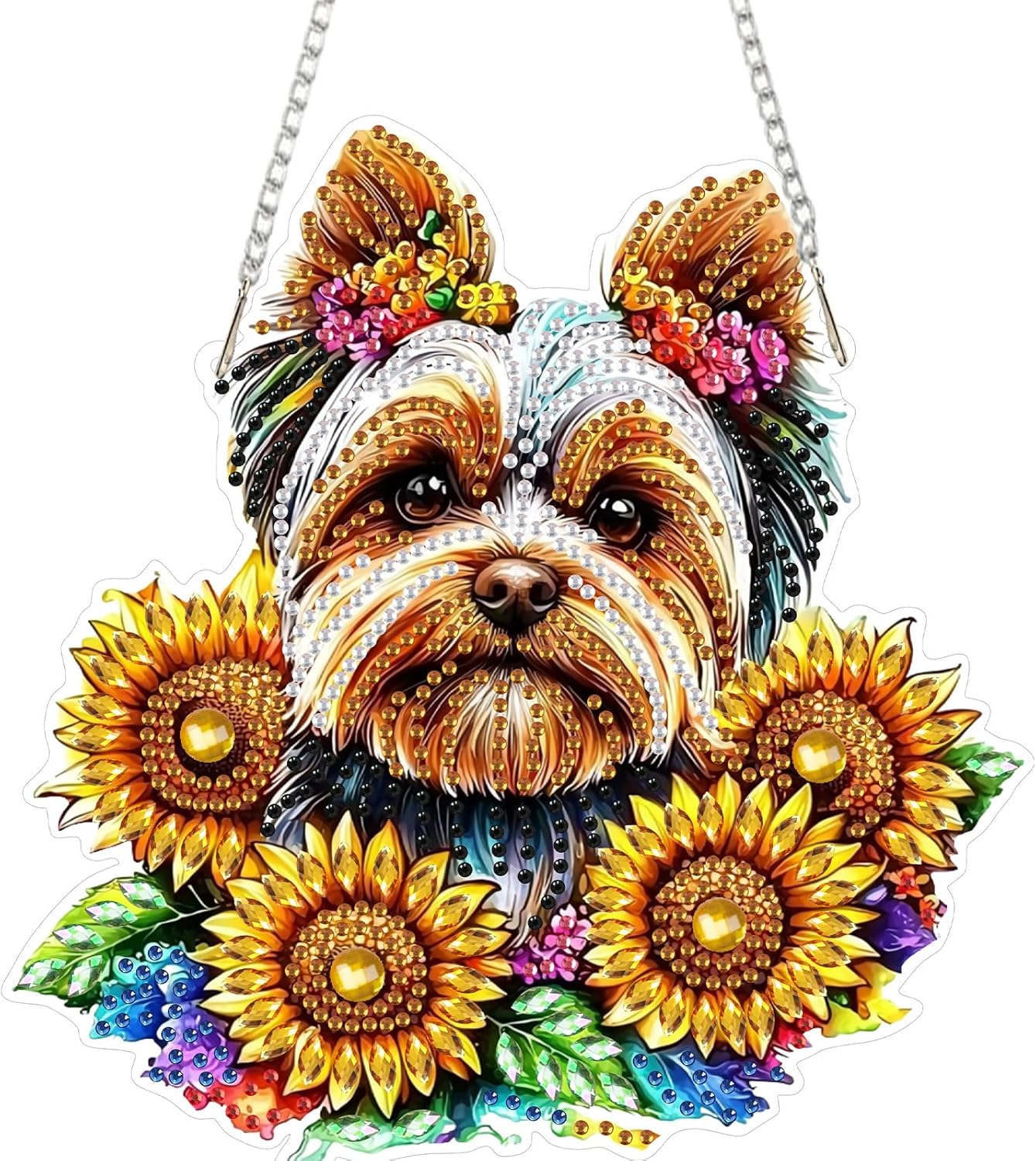 SENQAO Dog Diamond Art Hanging Kit for Adult, Special Shaped Rhinestone, Double Sided DIY Acrylic Diamond Art Painting Window Pendants Home Garden Wall Hanging Kits Hanging Ornament (Sunflower)