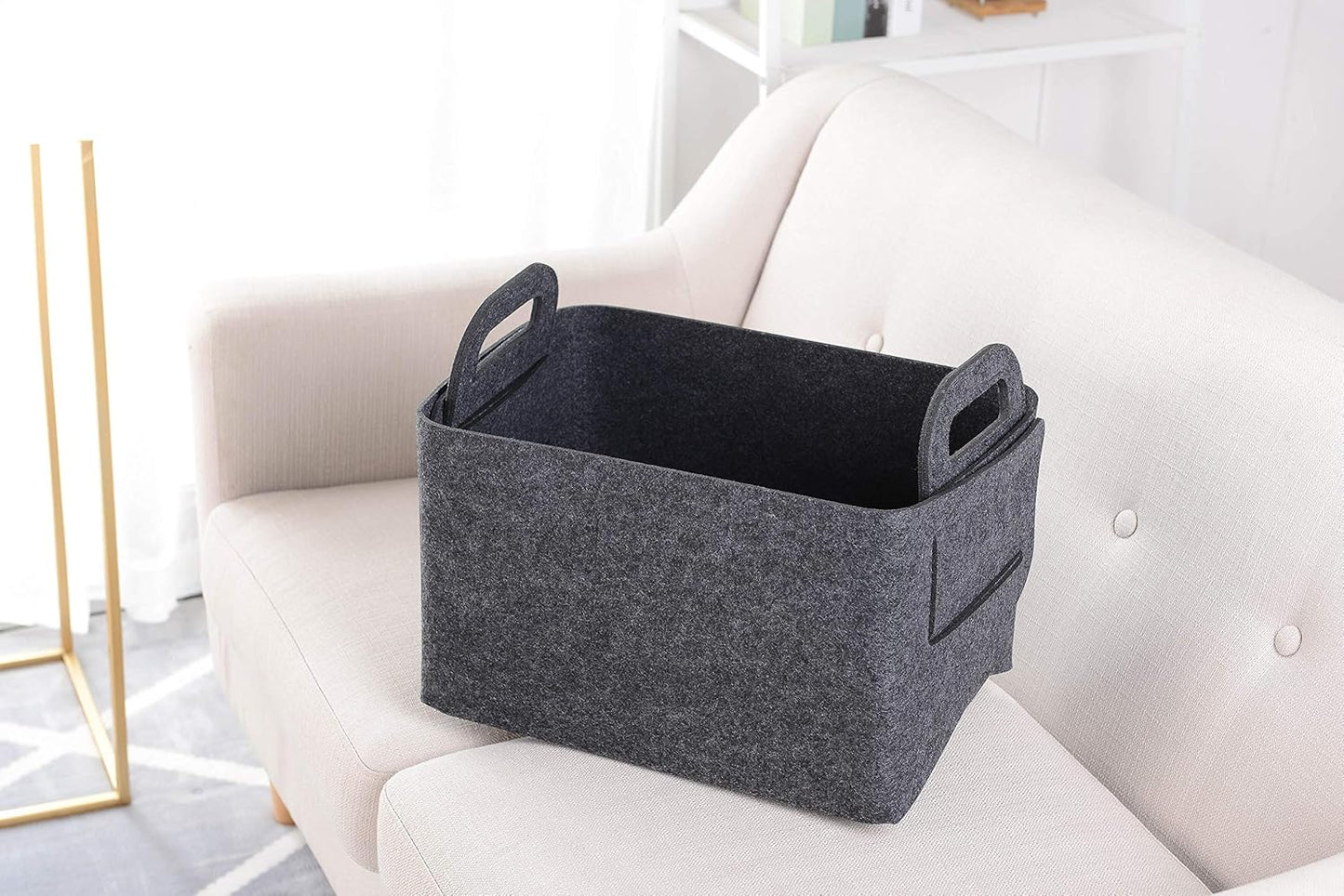 Minoisome Storage Basket Felt Storage Bin Collapsible& Convenient Box Organizer with Carry Handles for Office Bedroom Closet Babies Nursery Toys Laundry (Dark grey, 15.7inch（L）×11inch（W）×10inch（H）)