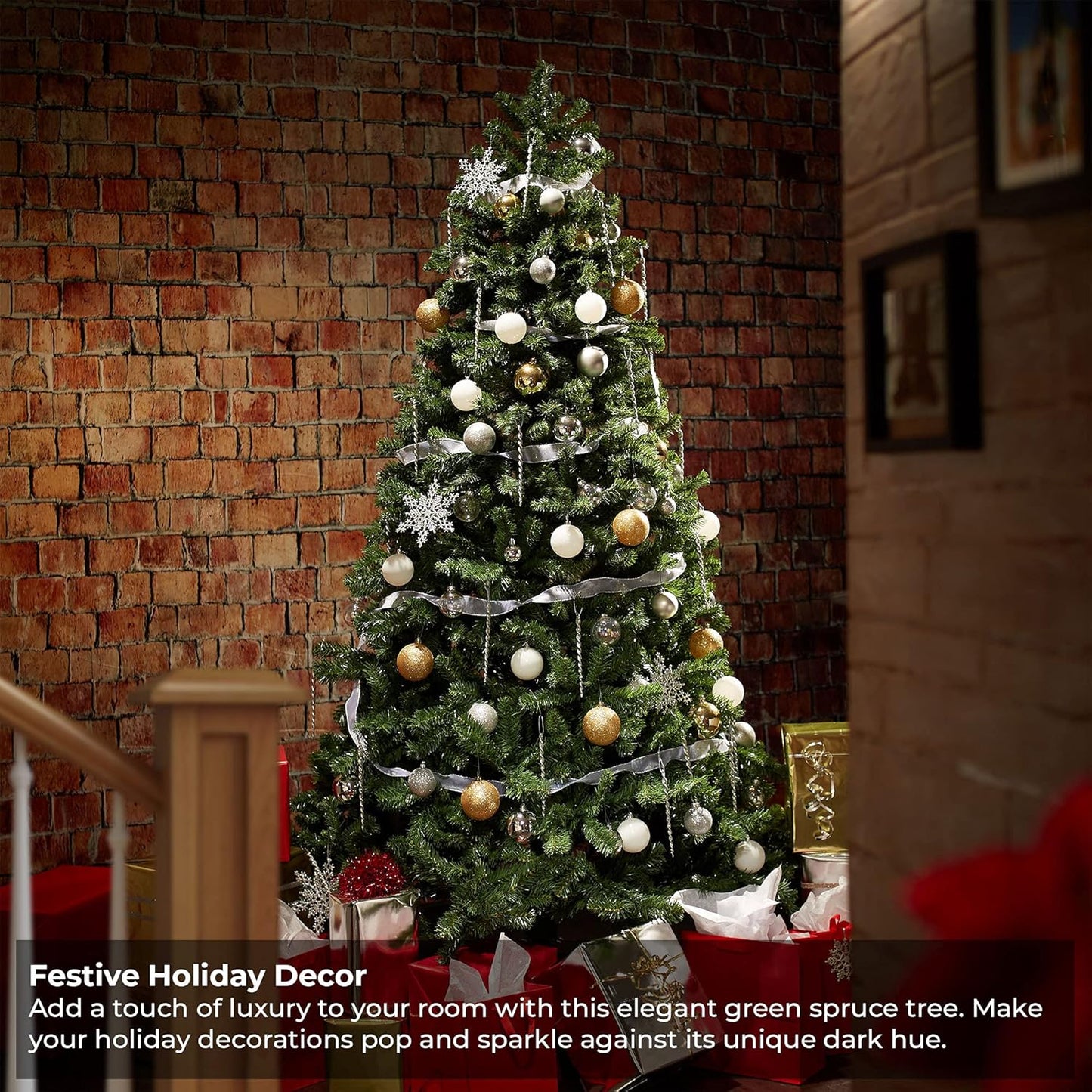 Casafield 9FT Realistic Green Spruce Artificial Holiday Christmas Tree with Sturdy Metal Stand