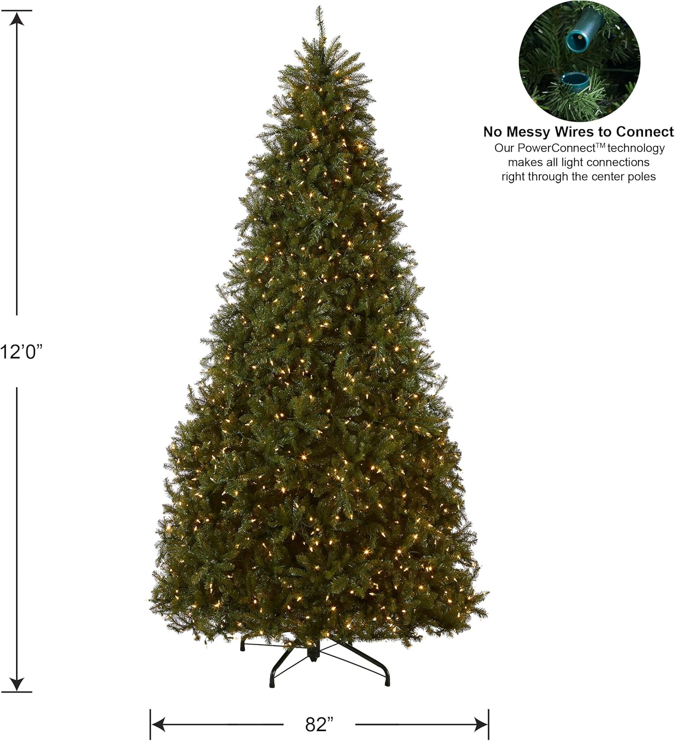National Tree Company Pre-Lit Artificial Full Christmas Tree, Green, Dunhill Fir, Dual Color LED Lights, Includes PowerConnect and Stand, 12 Feet