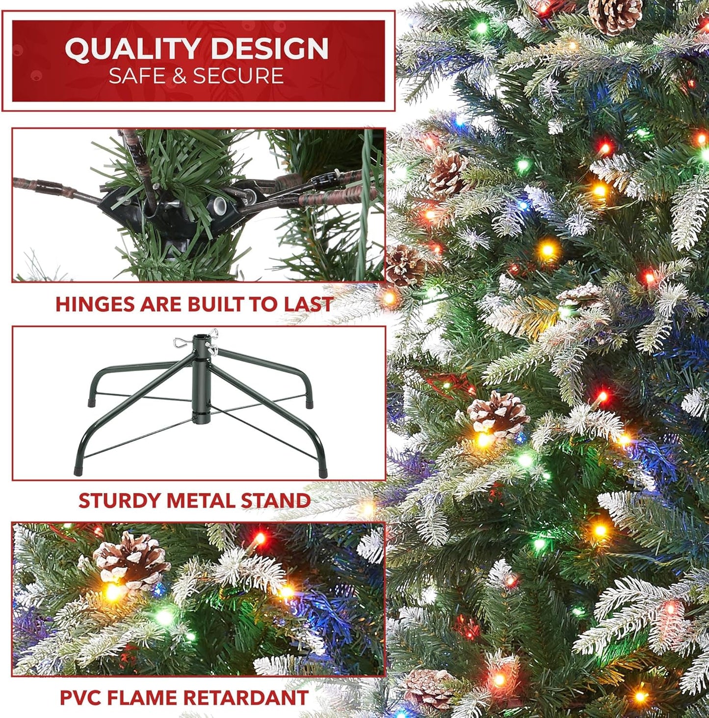 Casafield 7.5FT Pre-Lit Frosted Slim Aspen Fir Artificial Holiday Christmas Tree with White & Multicolored LED Lights, Partially Flocked Realistic Noble Fir with Metal Stand