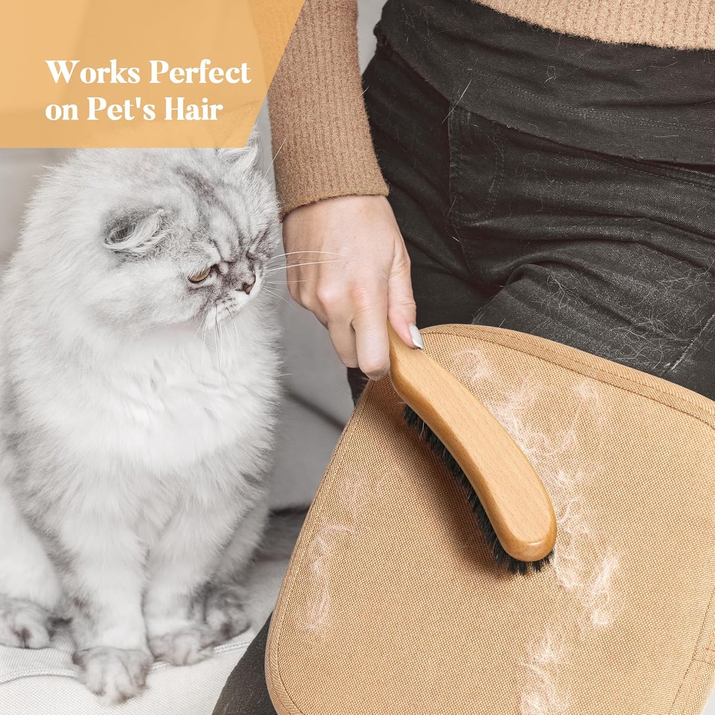 BFWood Clothes Brush - Boar Bristle Hat Brush Lint Brush for Suits, Cashmere, Wool, Velvet, Suede and Pet Hair - Large Beech Handle