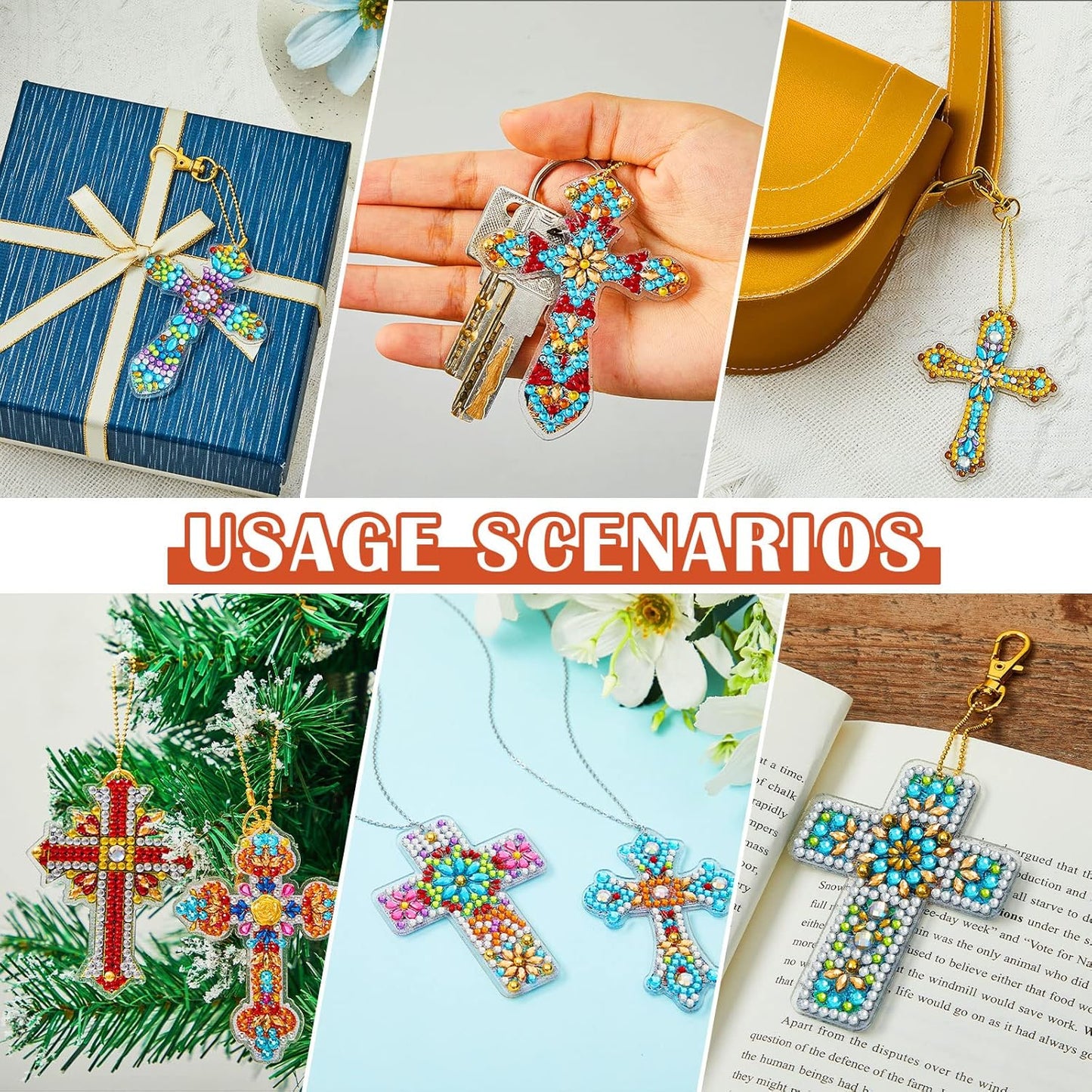 Henoyso 20 Pcs Diamond Art Painting Keychains Kits for Adults 5d Double Sided Cross Shaped Diamond DIY Painting Keychains Gem for Beginners Kids Adults DIY Crafts Decor Gift Party(Cross)