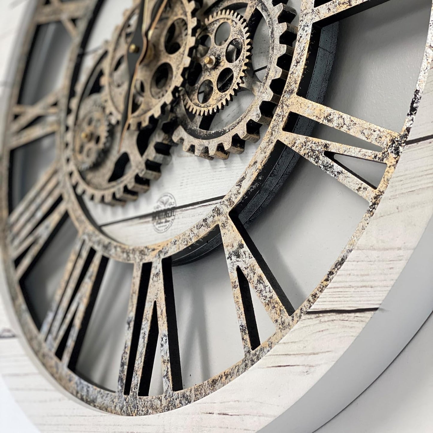 The Gears Clock The Original Real Moving Gear Wall Clock Vintage Industrial Oversized Rustic Farmhouse (24 inch (60cm),White Farmhouse)