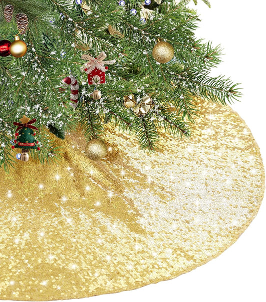 Eternal Beauty Christmas Tree Skirt, 24 Inch Gold Sequin Tree Skirt Small Xmas Tree Skirt for Christmas Tree Decorations