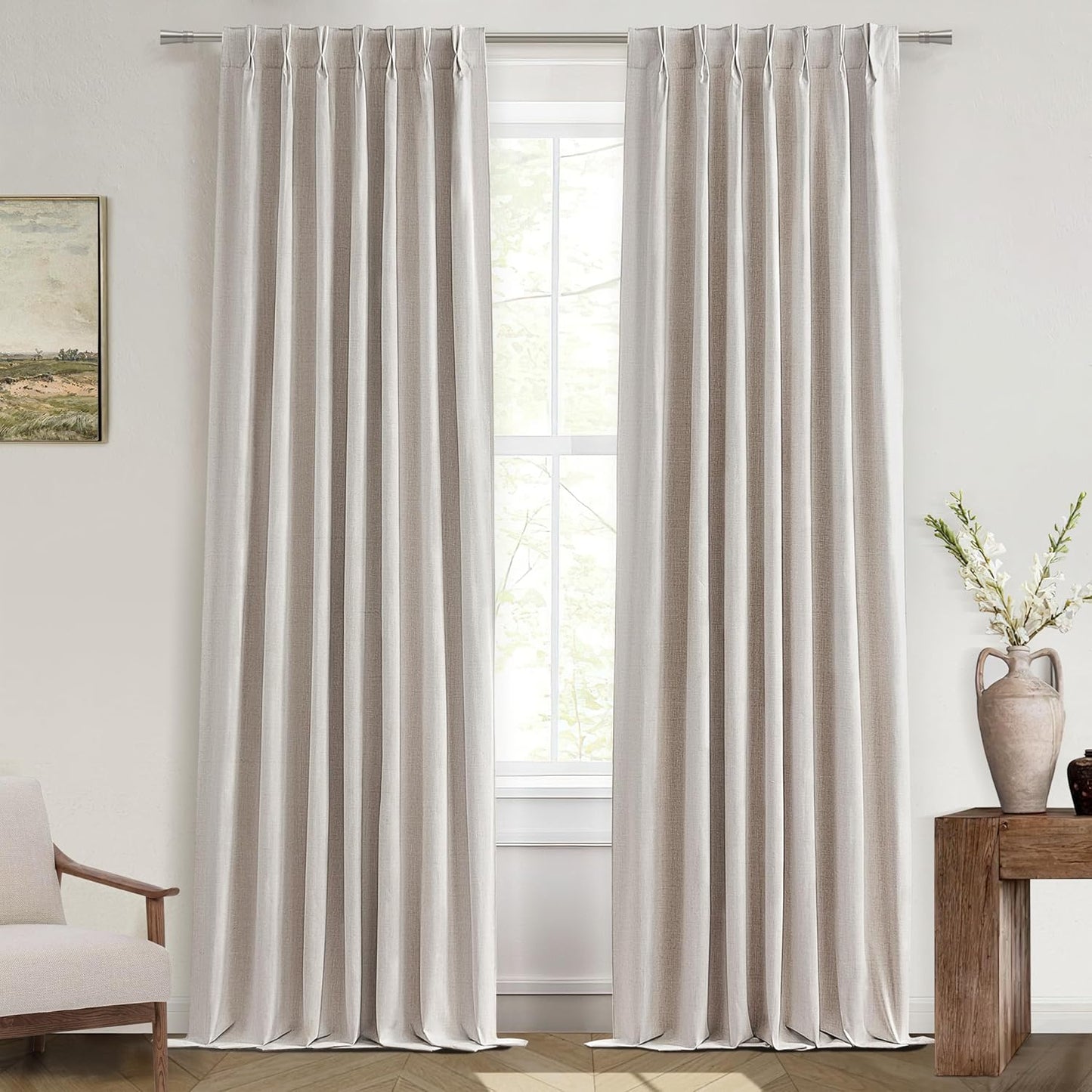 100 Inch Curtains Cabin & Drapes Window Coverings Linen Custom Blackout Curtains (Each 40x2 Panel 80 Widex100 Tall Natural Birch) Double Pinch Pleated Sliding Door Curtains for Patio