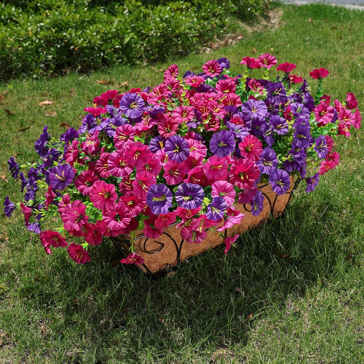 Artificial Flowers for Outdoors Fake Plants Outside Decoration, 12 Bundles Silk Colorful Morning Glory with Eucalyptus UV Resistant Realistic Faux Flowers for Planter Porch Patio Yard Garden