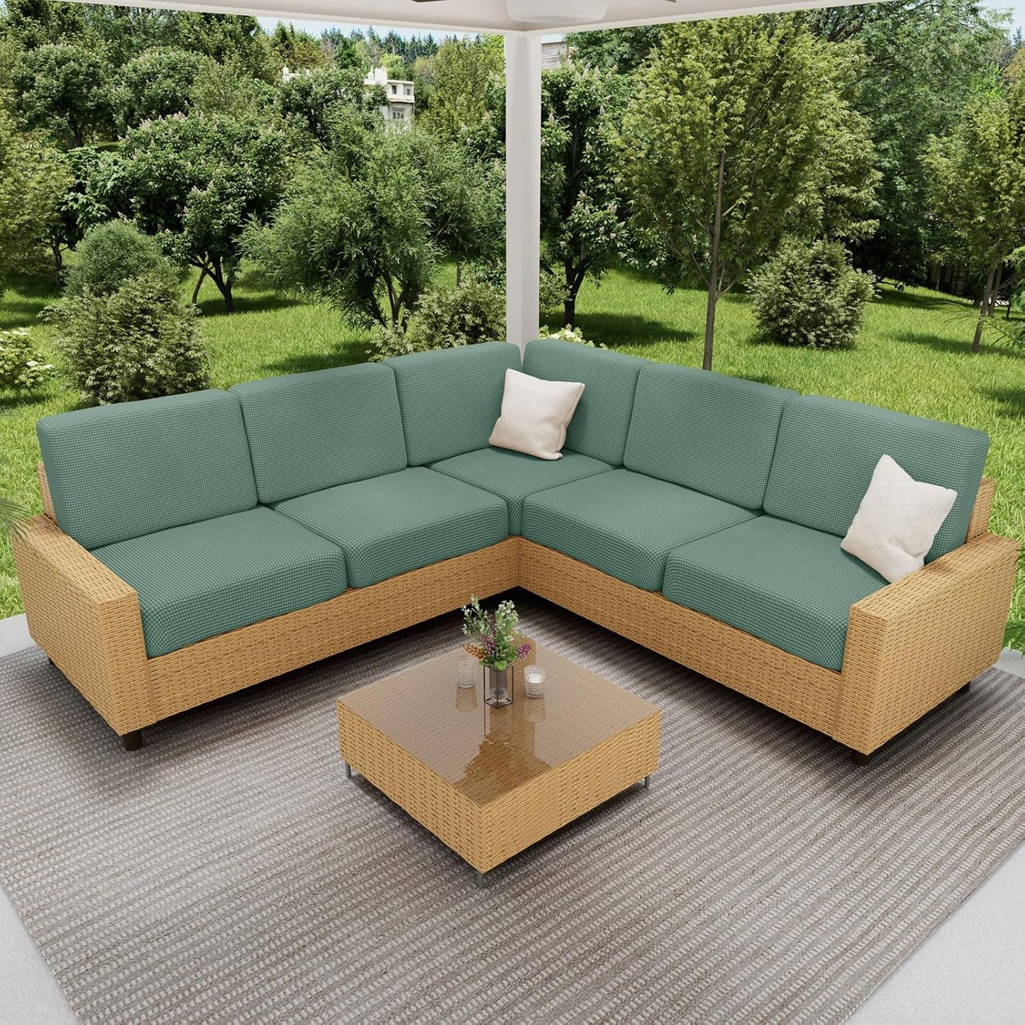 hyha Waterproof Couch Cushion Covers for Pets, Non Slip Sofa Seat Cover for Dogs Washable, Soft Thick Stretch Jacquard Fabric, Sofa Slipcovers with Elastic Bottom (3 Pieces, Green)