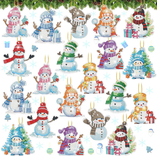 Skylety 20 Pcs Christmas Diamond Art Ornaments Kit Cute Snowman Diamond Painting Ornaments Tag DIY Xmas Rhinestone Art Keychain Crystal Handcraft Gift Wrap Tags with Rope Home Party Decor(Colorful)
