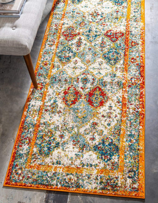 Unique Loom Rosso Collection Vintage, Traditional, Bohemian, Geometric, Distressed, Southwestern Area Rug (2' 7 x 10' 0 Runner, Beige/Orange)